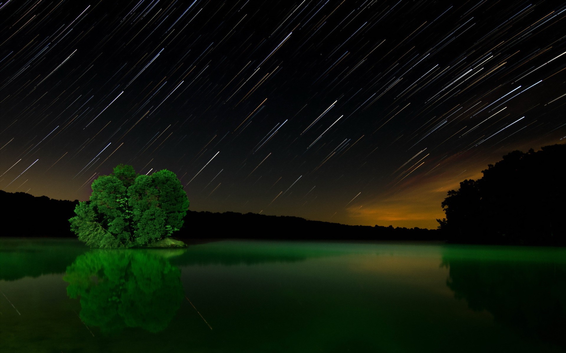 General 1920x1200 long exposure stars lake night nature landscape light trails water trees sunset evening forest reflection silhouette