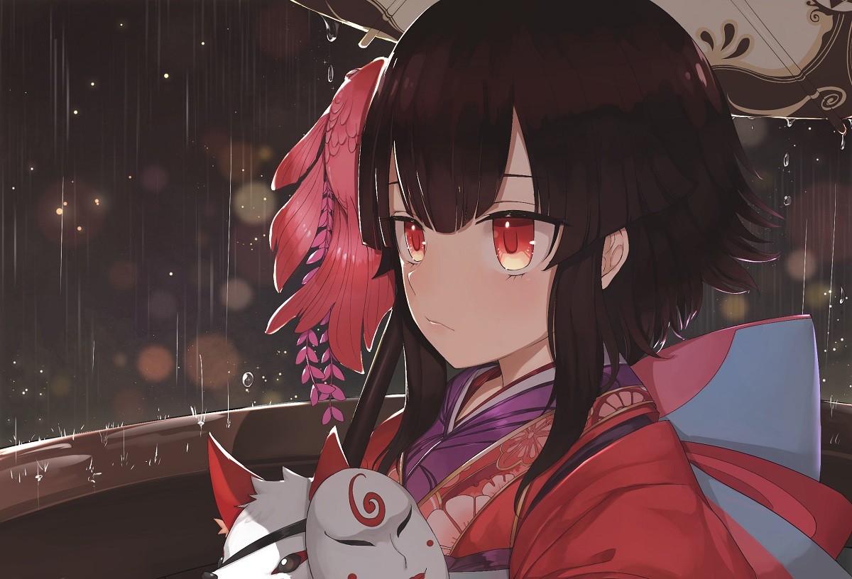 Anime 1200x816 anime girls anime red eyes kimono rain Onmyoji