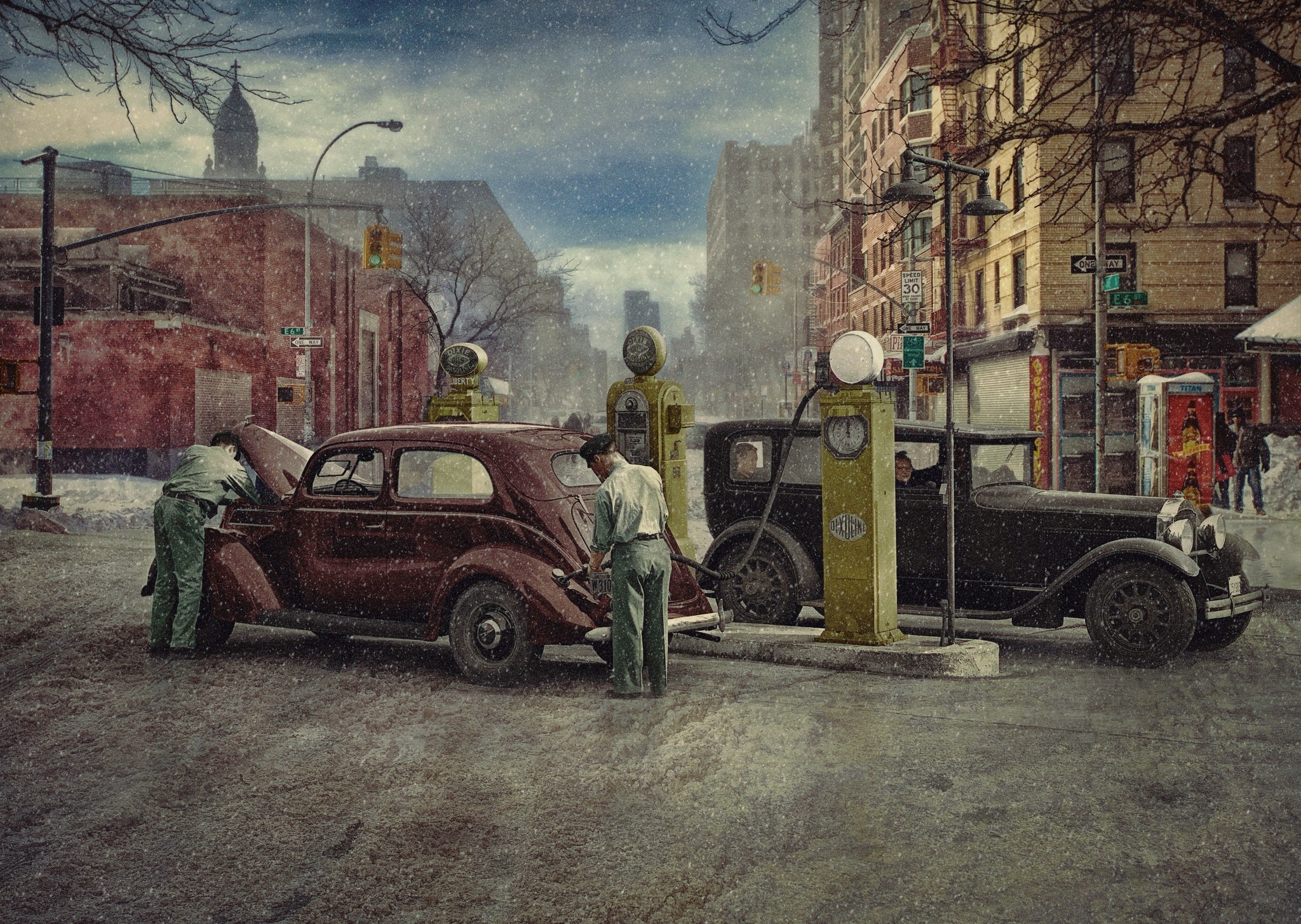 General 2048x1455 artwork New York City car vehicle cityscape classic car digital art