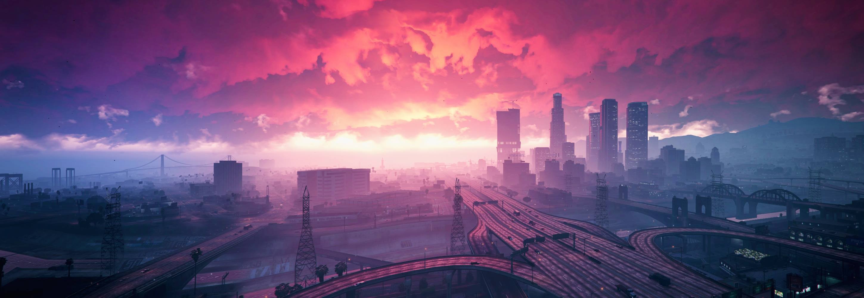 General 2899x1000 Grand Theft Auto V sunset city