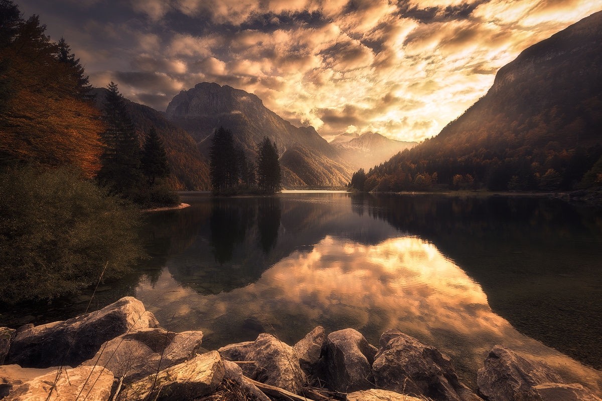 General 1200x800 nature photography landscape fall lake mountains sunset reflection forest Slovenia