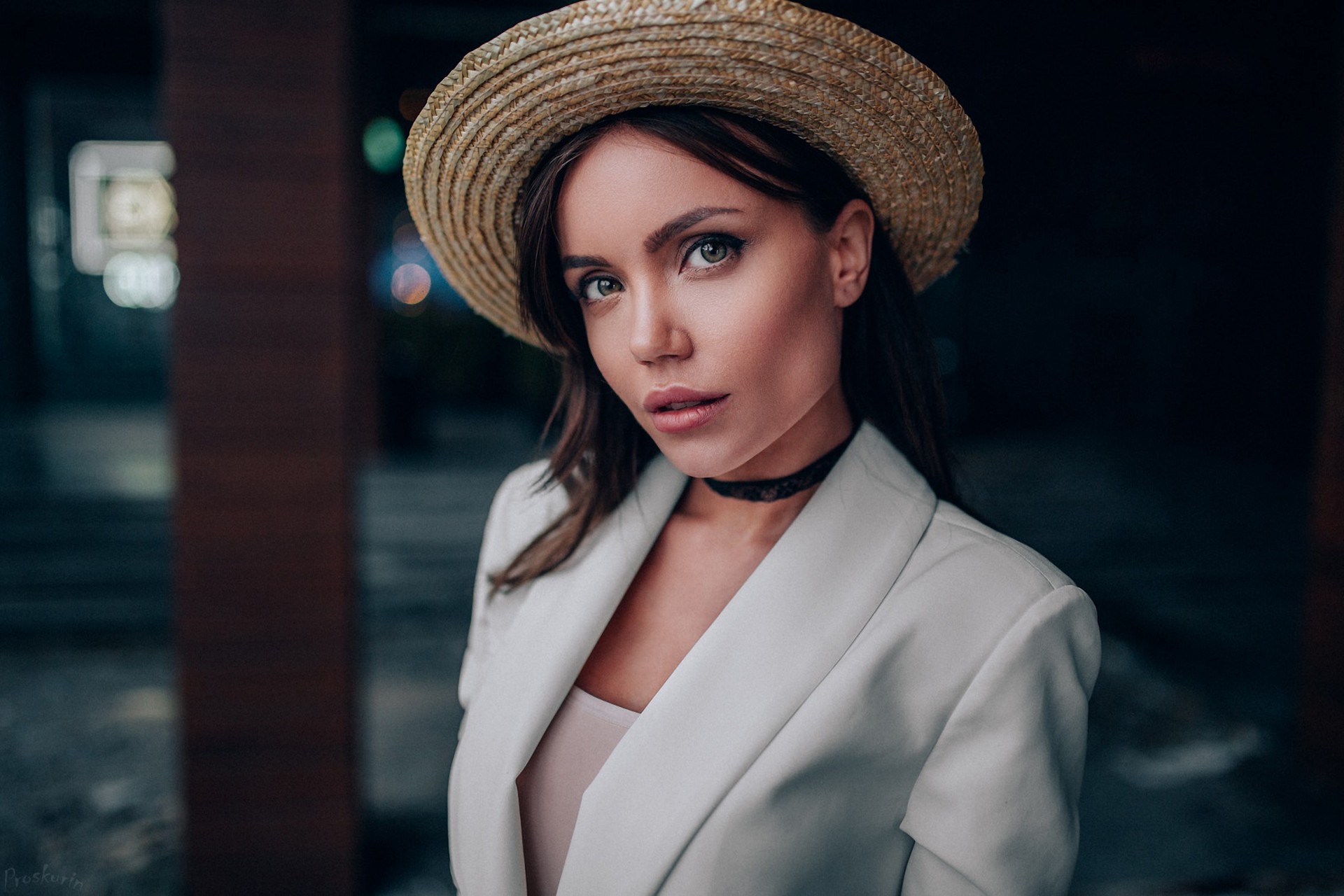 People 1920x1280 women choker hat face portrait depth of field millinery