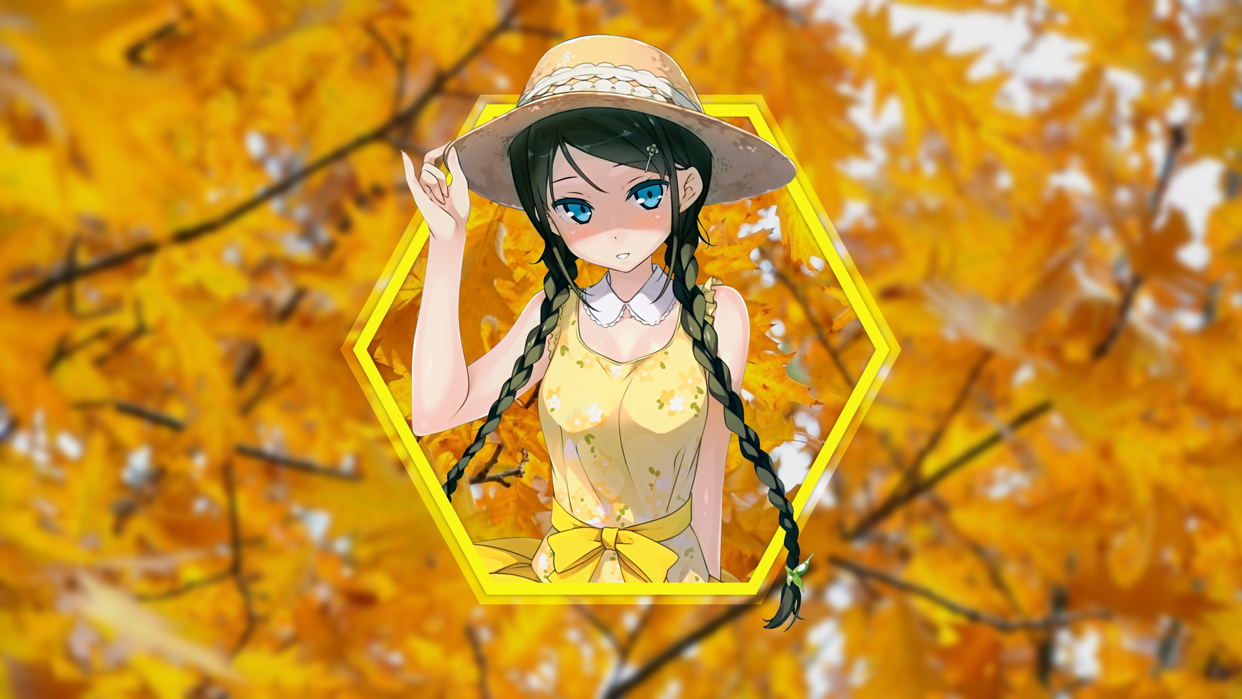 Anime 2560x1440 yellow dress geometry shapes Kantoku anime girls nature