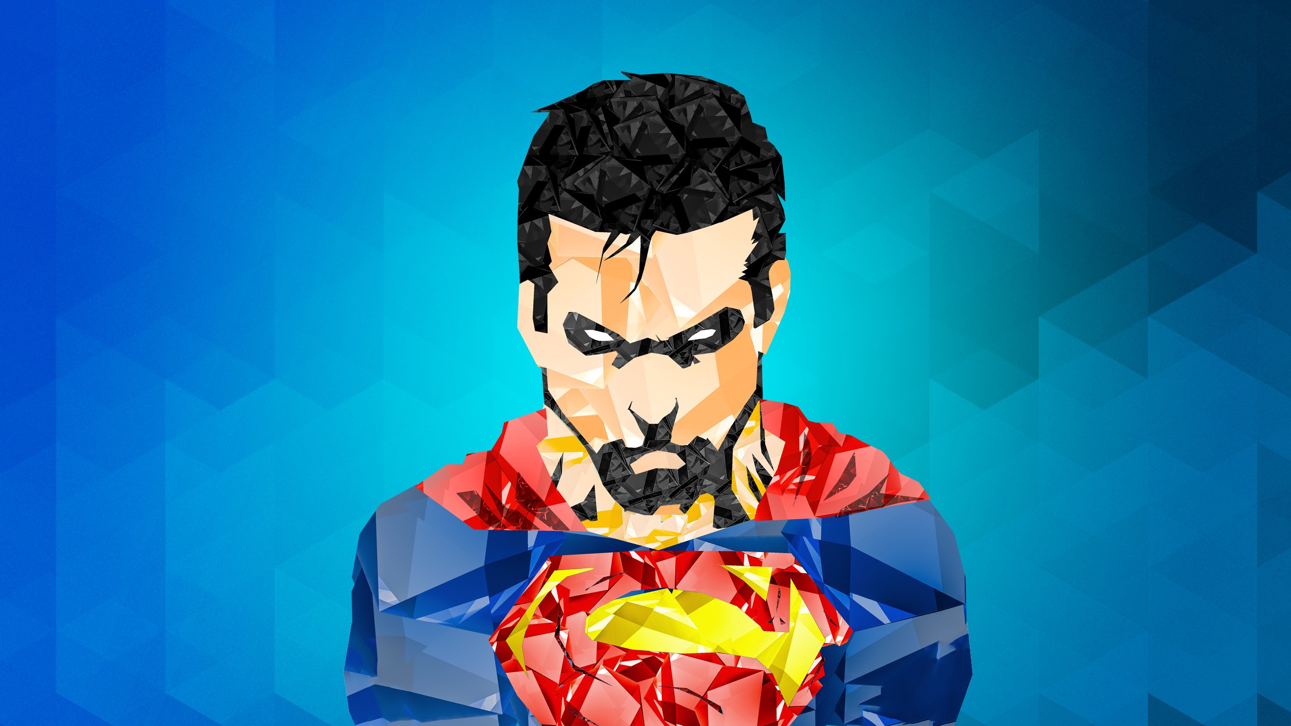 General 2560x1440 Superman digital art poly cyan blue superhero blue background fan art artwork black hair Clark Kent superman logo abstract