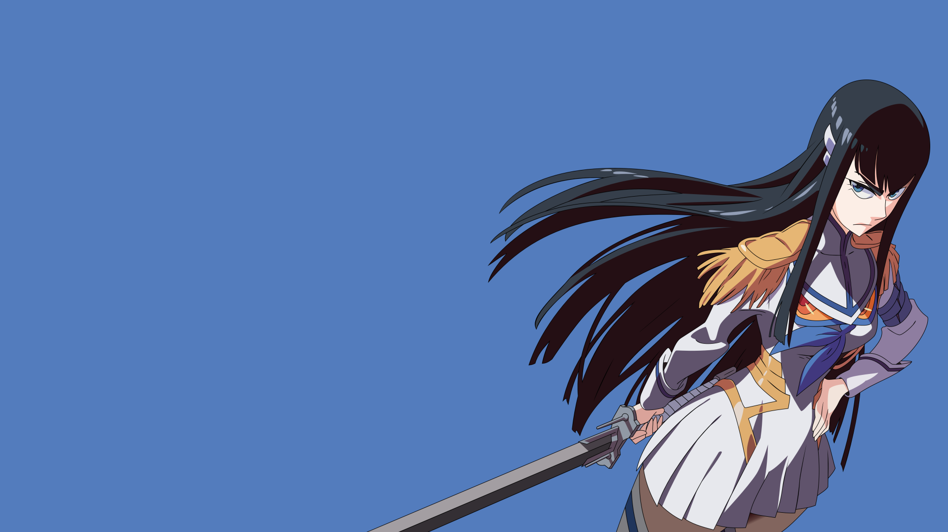 Anime 1920x1077 anime girls sword dark hair long hair blue background simple background anime fantasy art