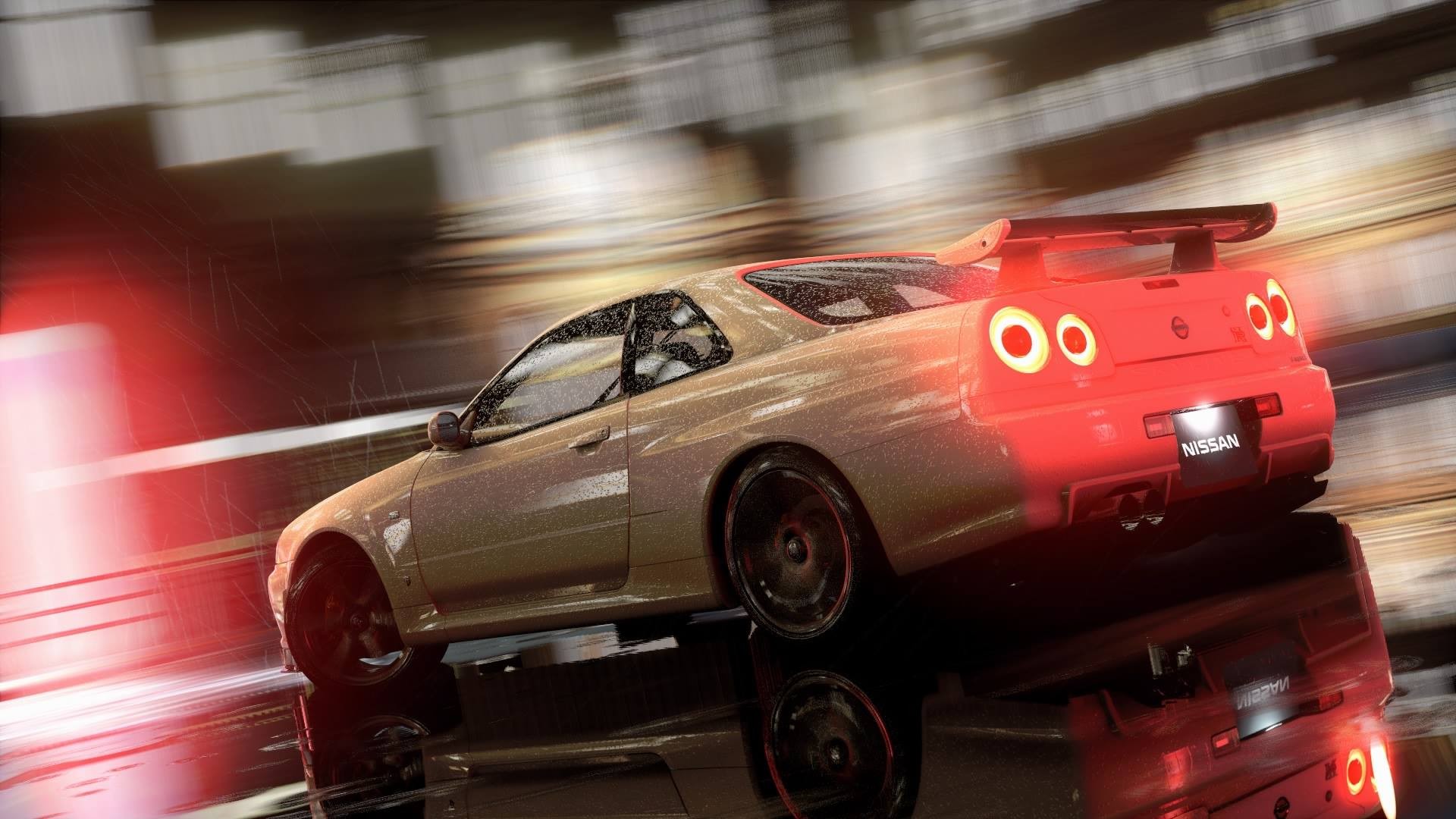 General 1920x1080 car Nissan video games Need for Speed Nissan Skyline Nissan Skyline R34 vehicle wet reflection