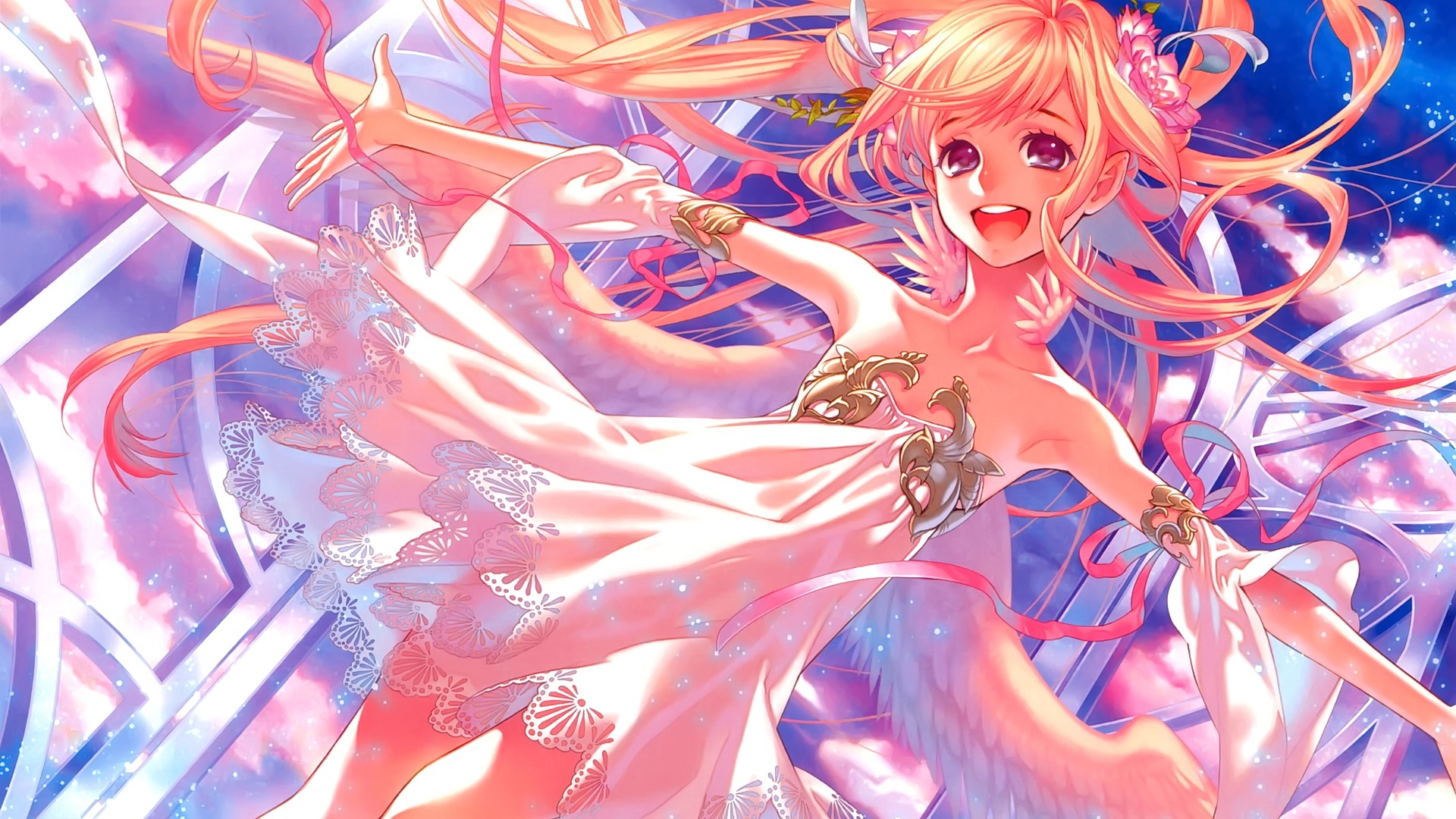Anime 1920x1080 anime anime girls blonde long hair red eyes smiling open mouth looking at viewer Midori Foo original characters