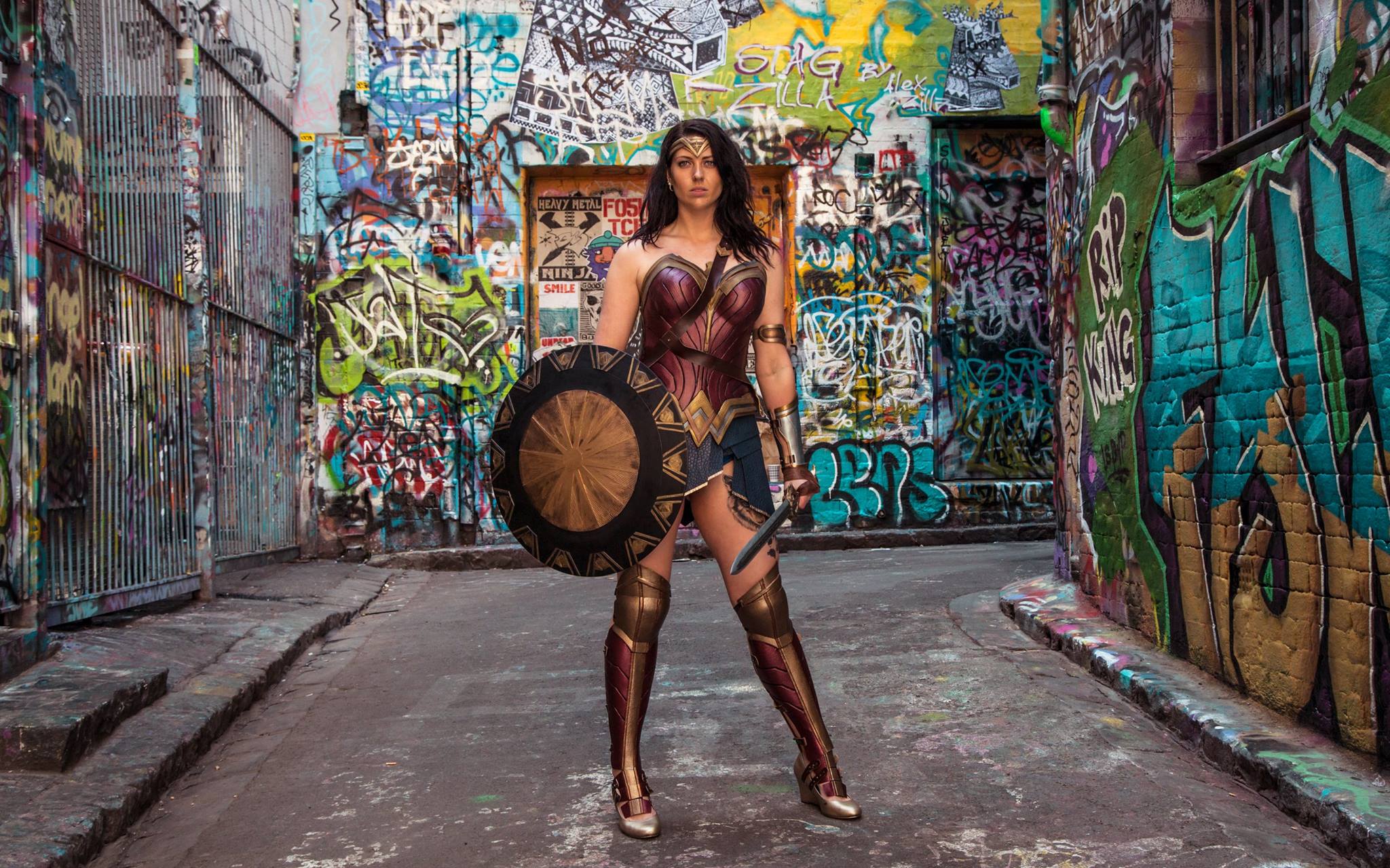 People 2048x1279 Dean Preston cosplay Wonder Woman women Melbourne graffiti Australia Oceania