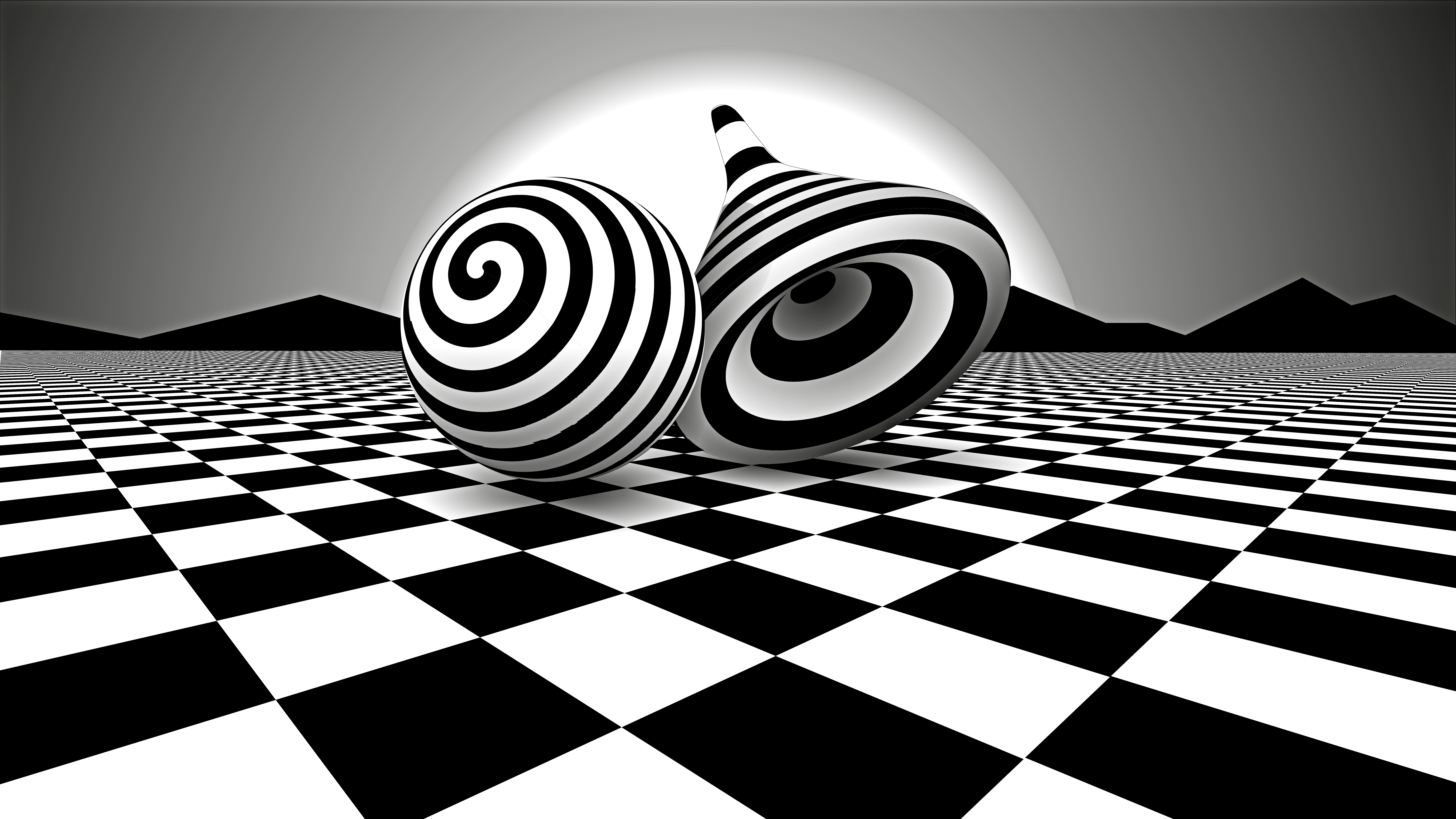 General 8000x4500 optical illusion optical art black white abstract checkered digital art