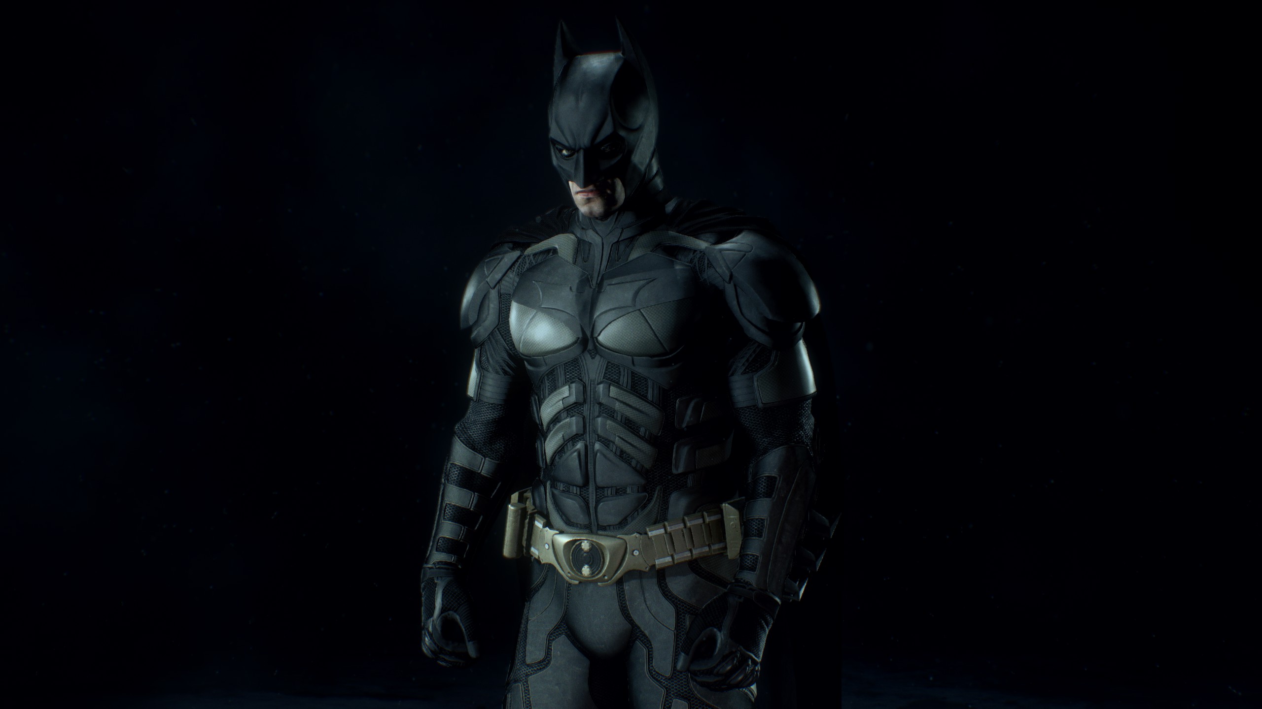 General 2560x1440 Batman: Arkham Knight Dark Knight Trilogy video games Batman Bruce Wayne DC Comics armor mask simple background standing Video Game Heroes