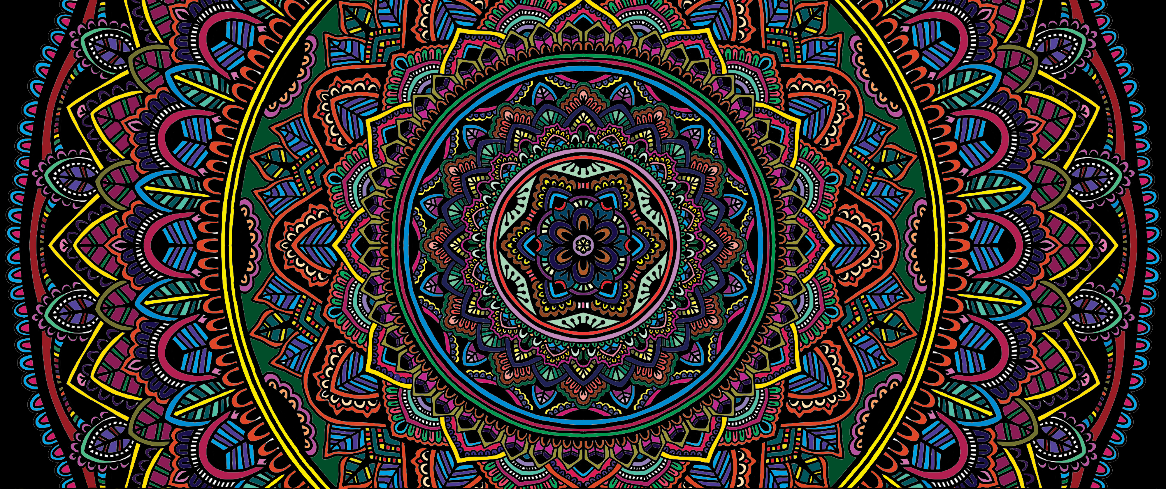 General 4000x1680 mandala selective coloring texture pattern colorful