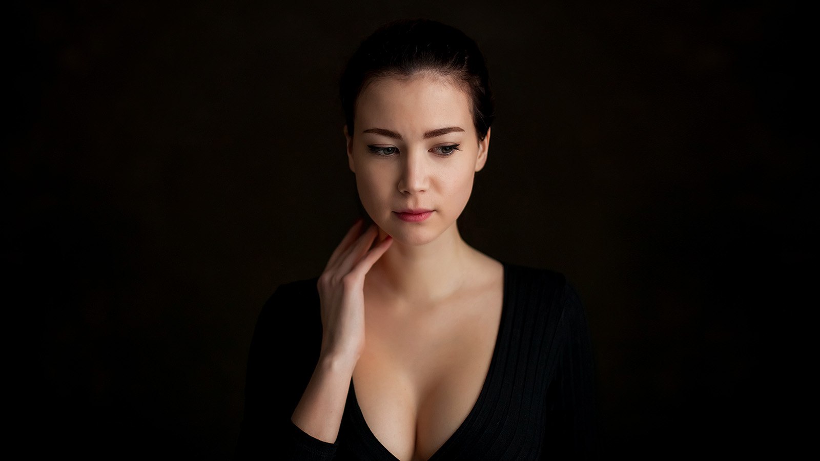 People 1600x900 Dmitry Korneev women cleavage face portrait