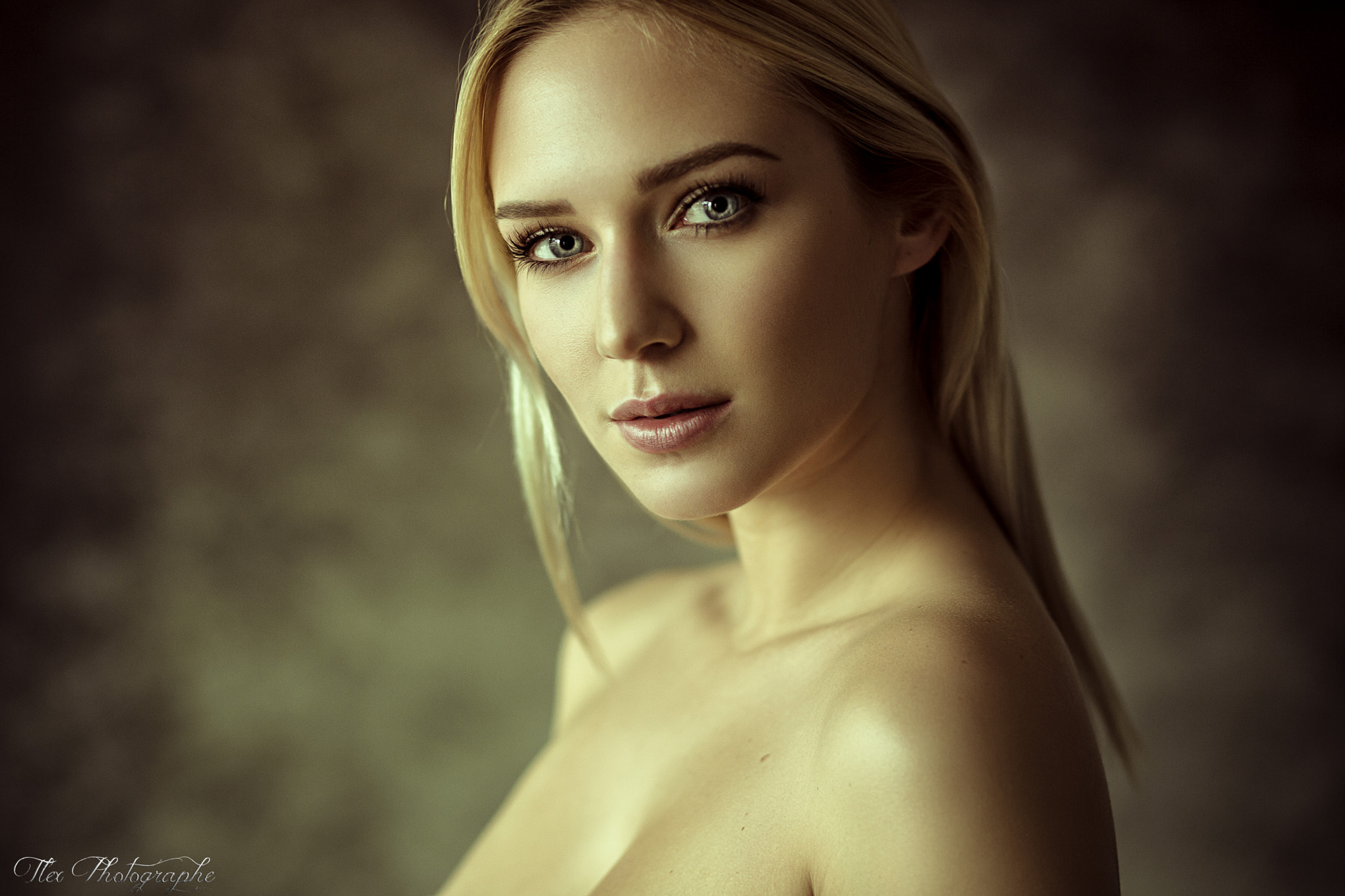 People 2048x1365 women blonde face portrait Eva Mikulski implied nude watermarked closeup
