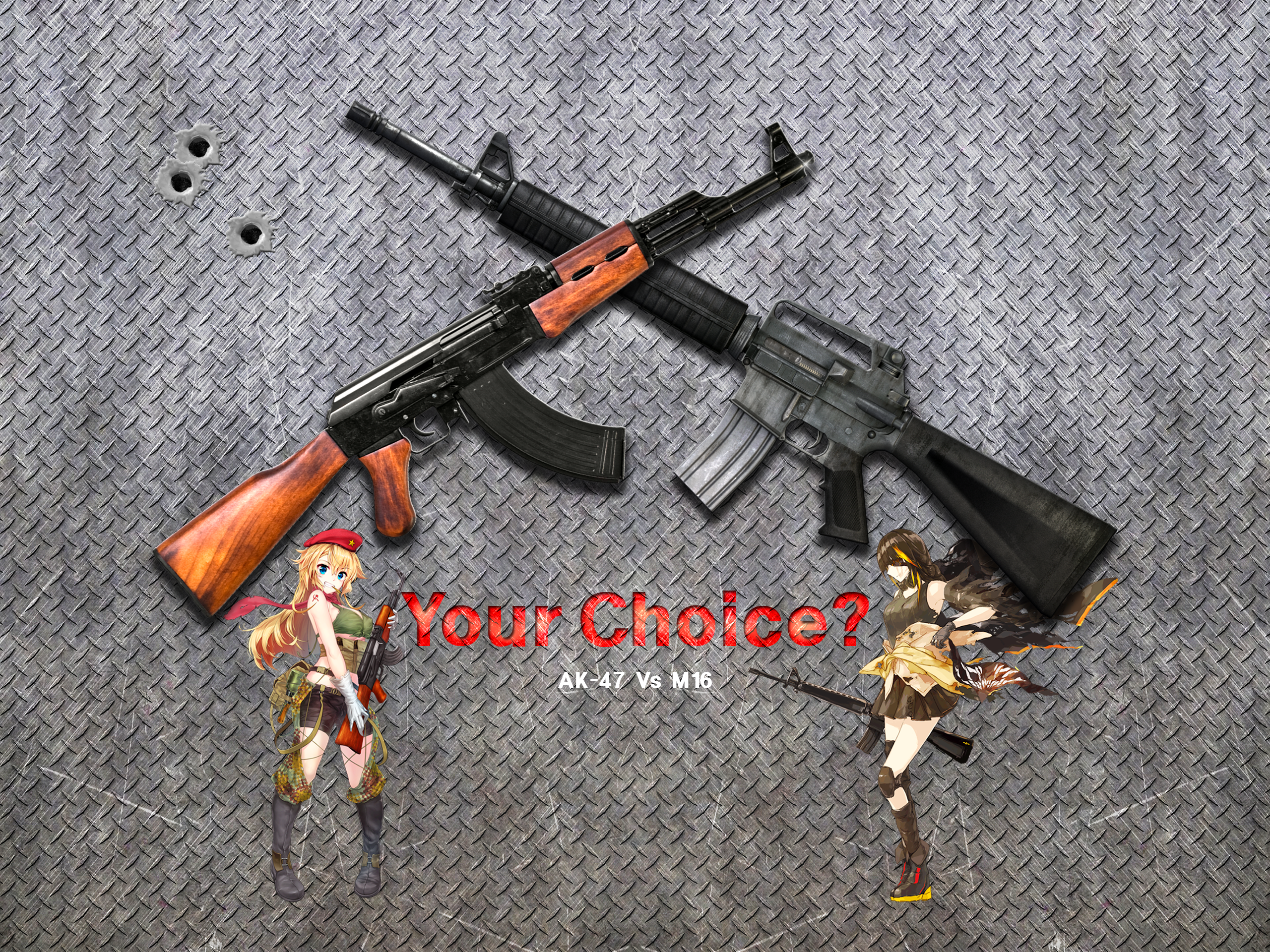 Anime 2560x1920 ripples AK-47 M16 weapon anime girls Girls Frontline