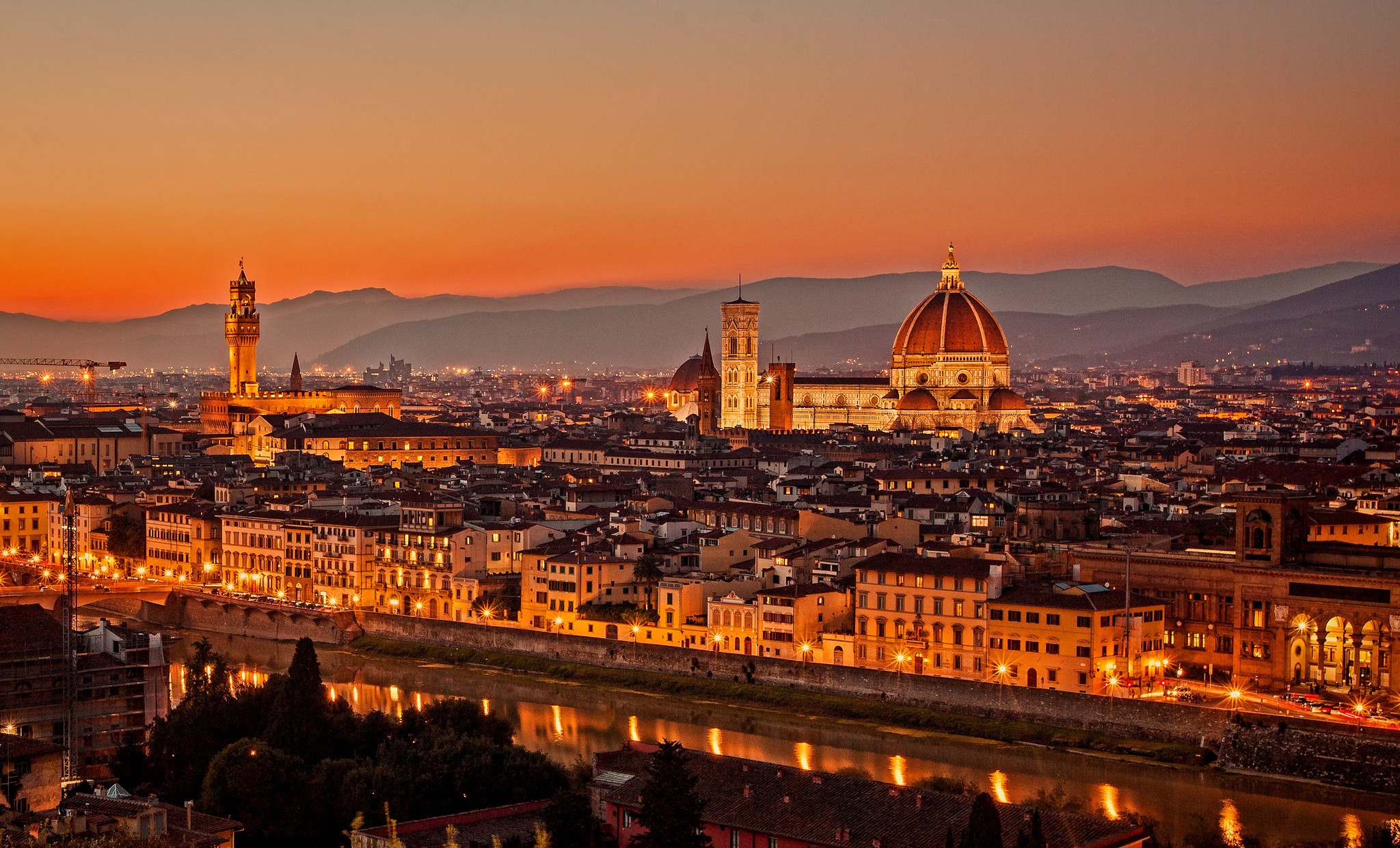 General 2048x1241 photography Florence Italy sunset cityscape city lights