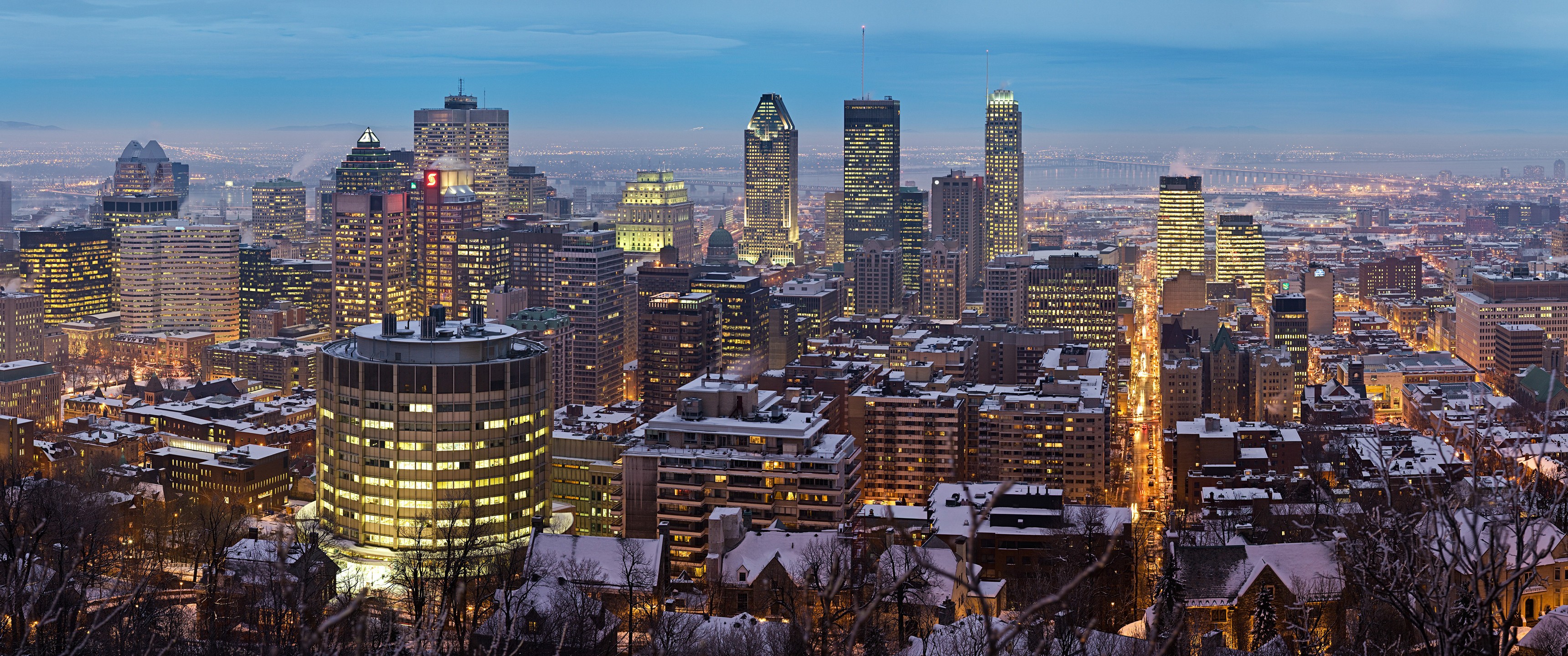 General 3440x1440 Montreal city cityscape winter Canada city lights