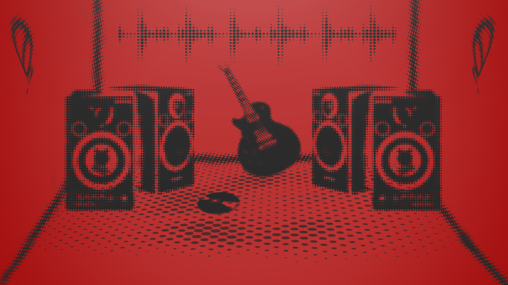 General 1920x1080 studios Music is Life music guitar electric guitar bass guitars red black musical instrument audio-technica speakers artwork red background
