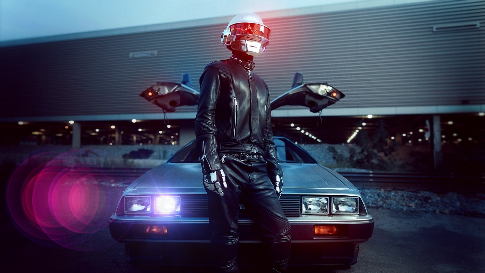 General 1920x1080 car helmet Daft Punk DeLorean vehicle electronic music silver cars American cars musician