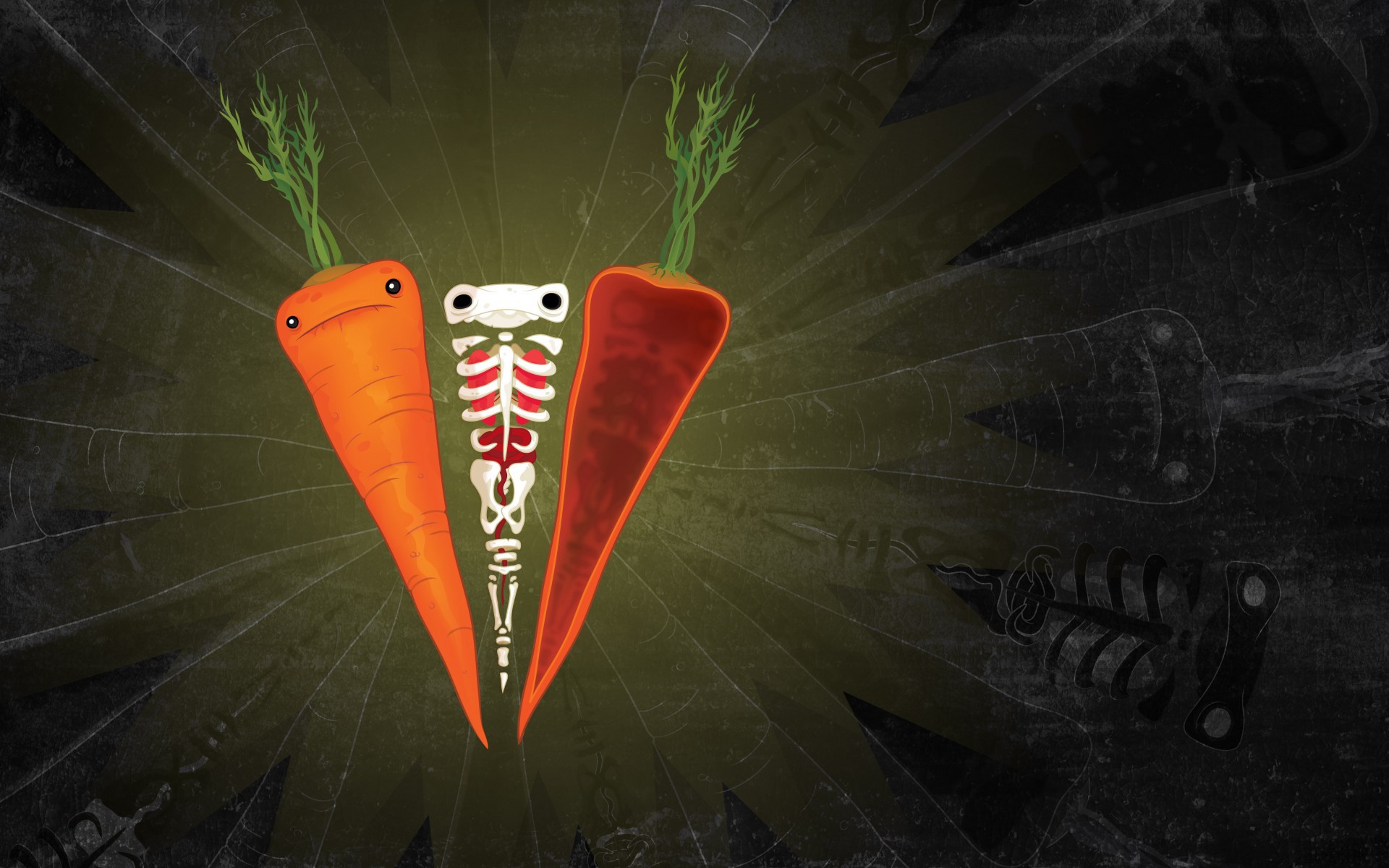 General 1920x1200 carrots skeleton humor artwork orange