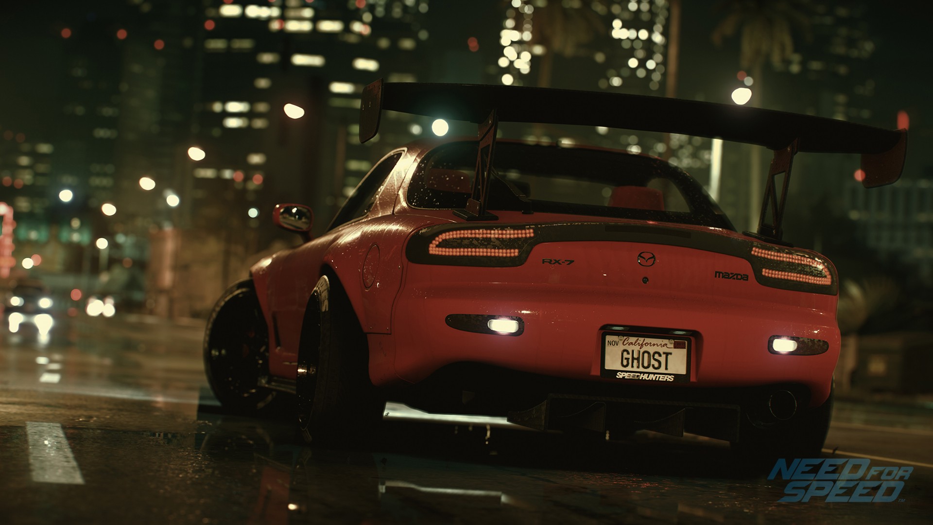 General 1920x1080 car vehicle sports car Mazda RX-7 Mazda colored wheels Japanese cars Need for Speed wet street PC gaming video games screen shot red cars