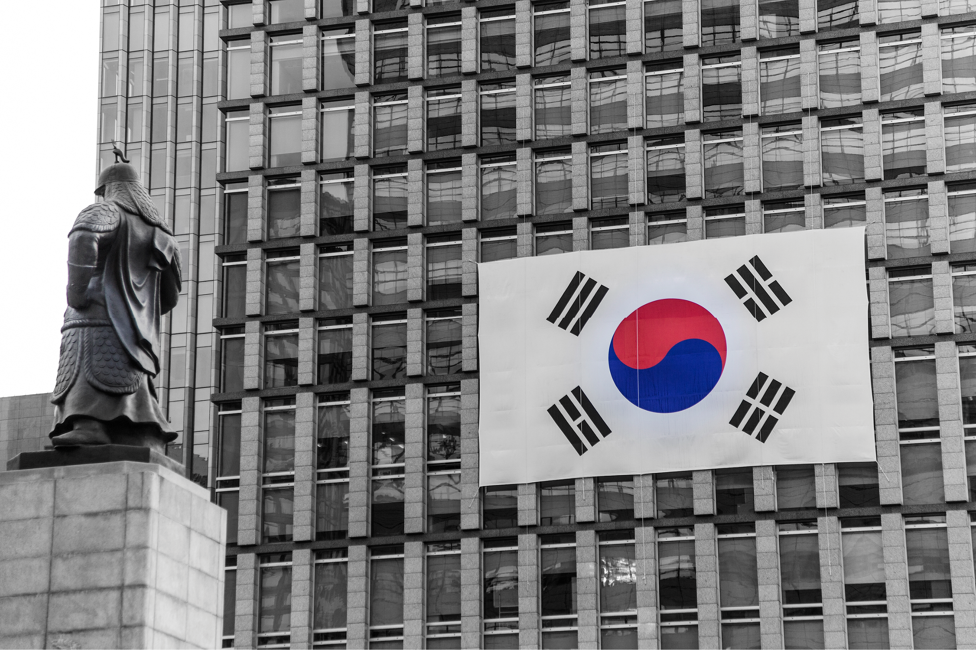General 3398x2263 South Korea flag Korean Asia statue building facade Flag of South Korea