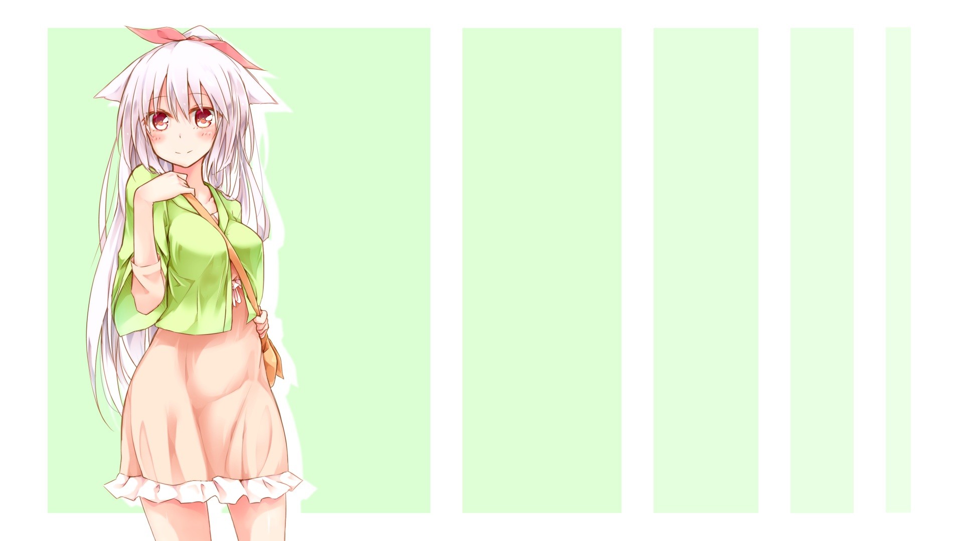 Anime 1920x1080 anime anime girls dress long hair red eyes white hair simple background green background Pixiv women standing looking at viewer hairband