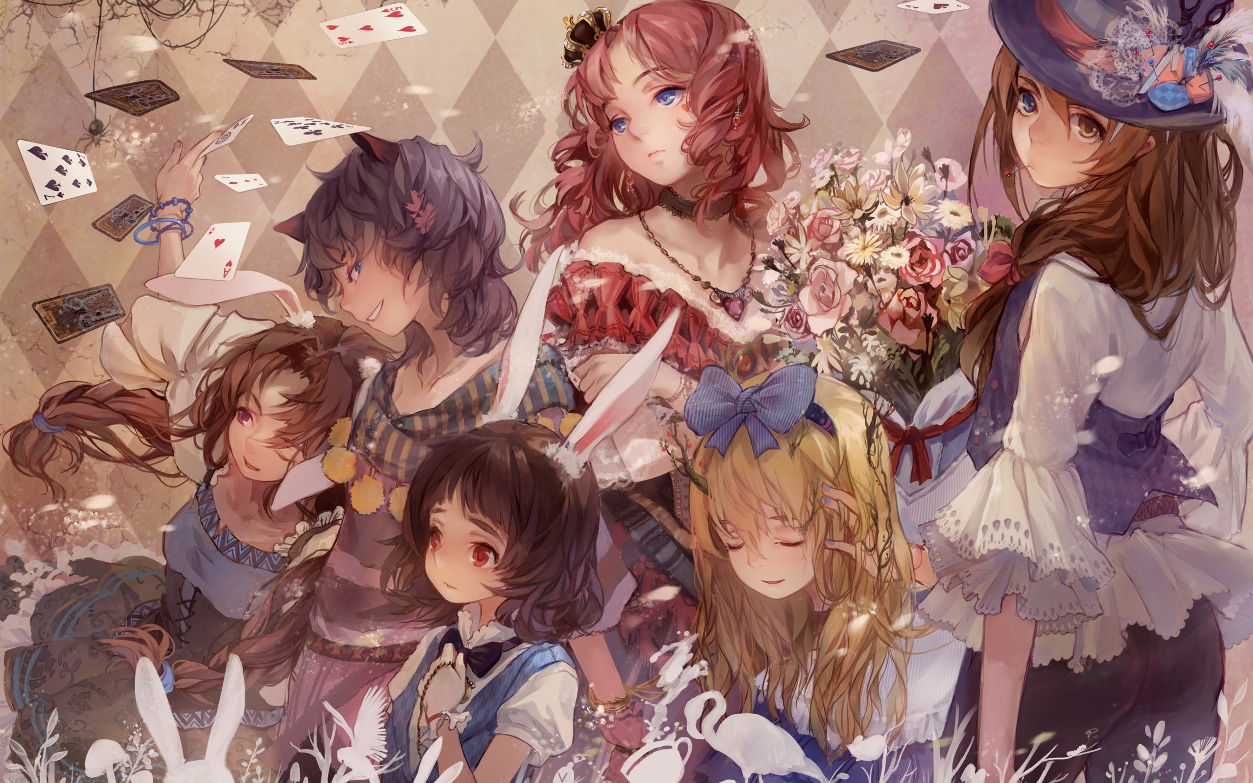 Anime 2560x1600 Alice in Wonderland Alice anime girls playing cards flowers anime fantasy art fantasy girl