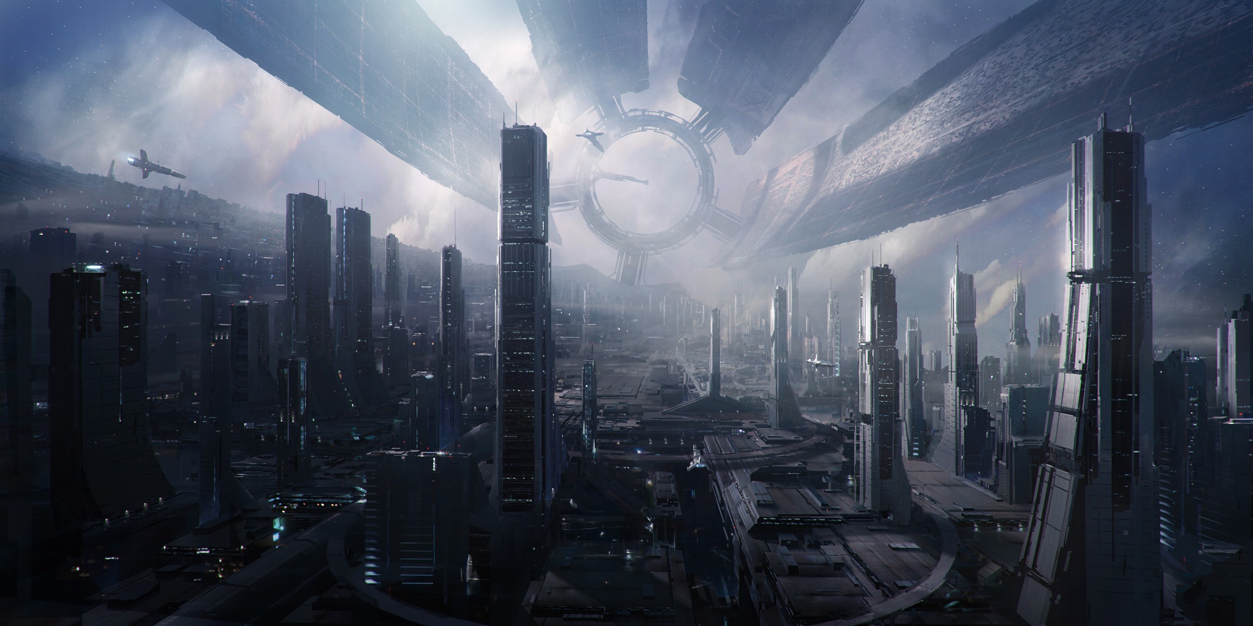 General 2560x1280 Mass Effect Citadel video game art science fiction video games Bioware Citadel (Mass Effect) futuristic futuristic city digital art PC gaming