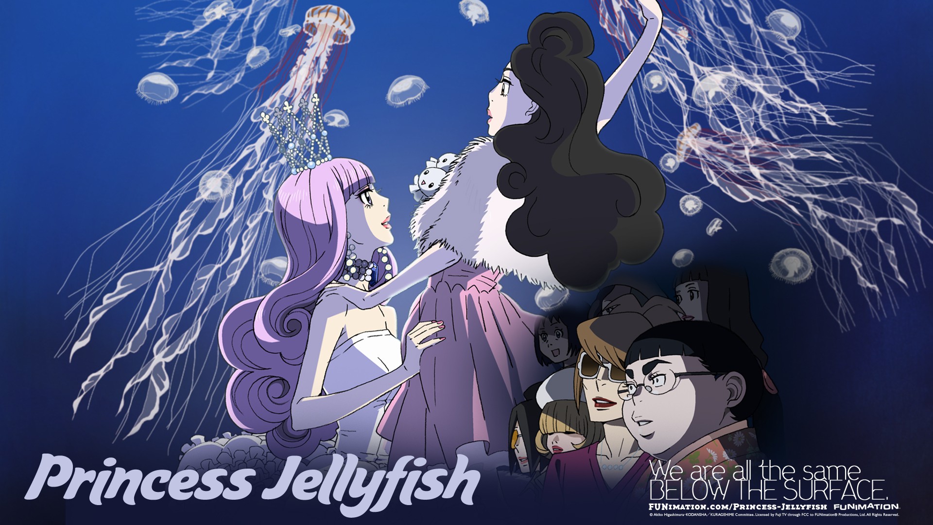 Anime 1920x1080 Kuragehime anime girls purple hair jellyfish dark hair crown princess anime long hair