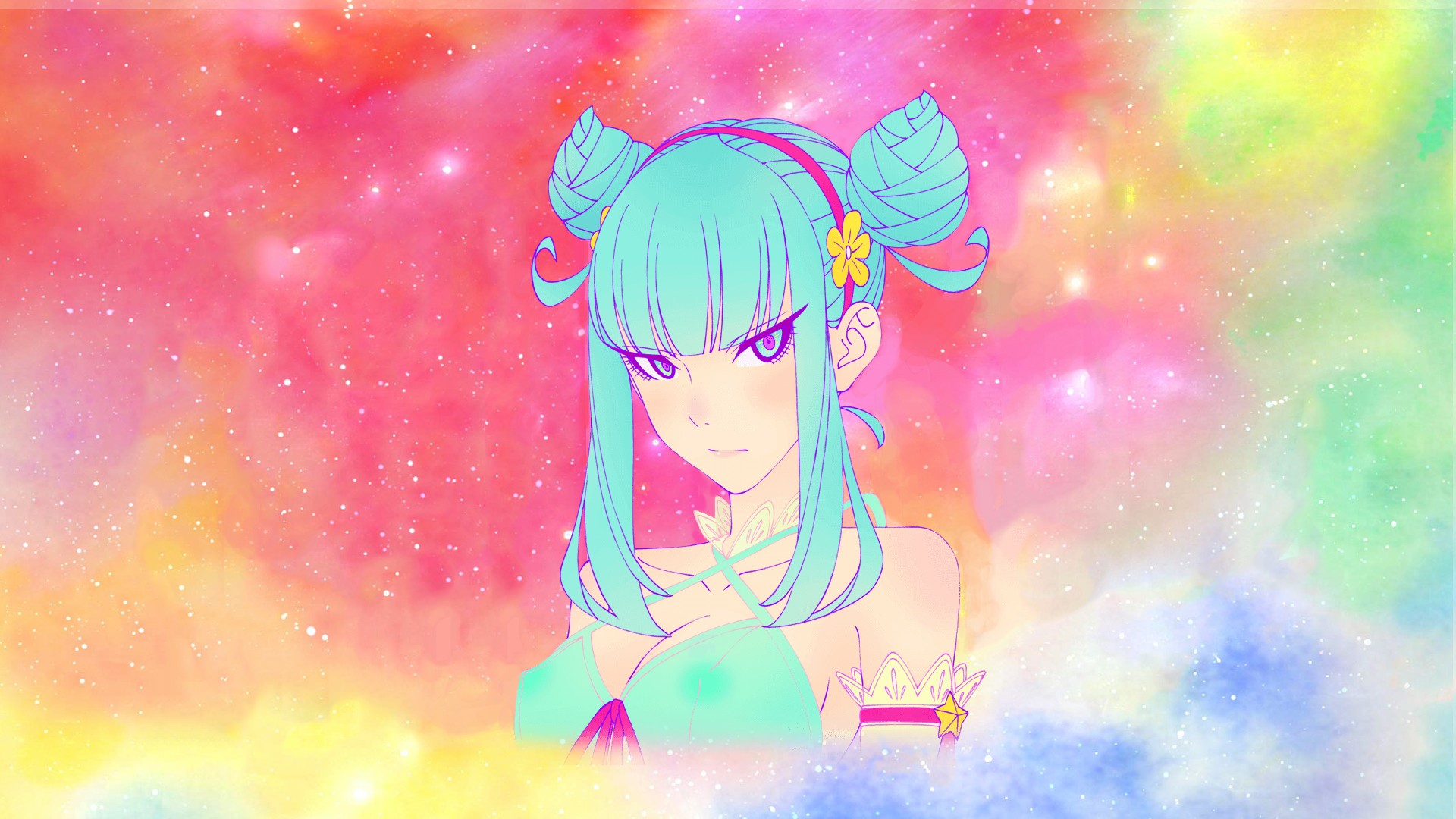 Anime 1920x1080 ME! ME! ME! Daoko - Girl blue hair blue eyes colorful cyan hair red anime girls anime face long hair looking at viewer portrait