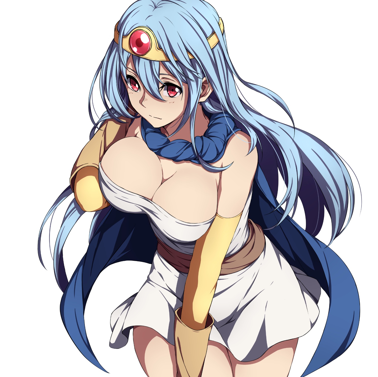 Anime 1492x1489 Dragon Quest Sblack blue hair cleavage white background