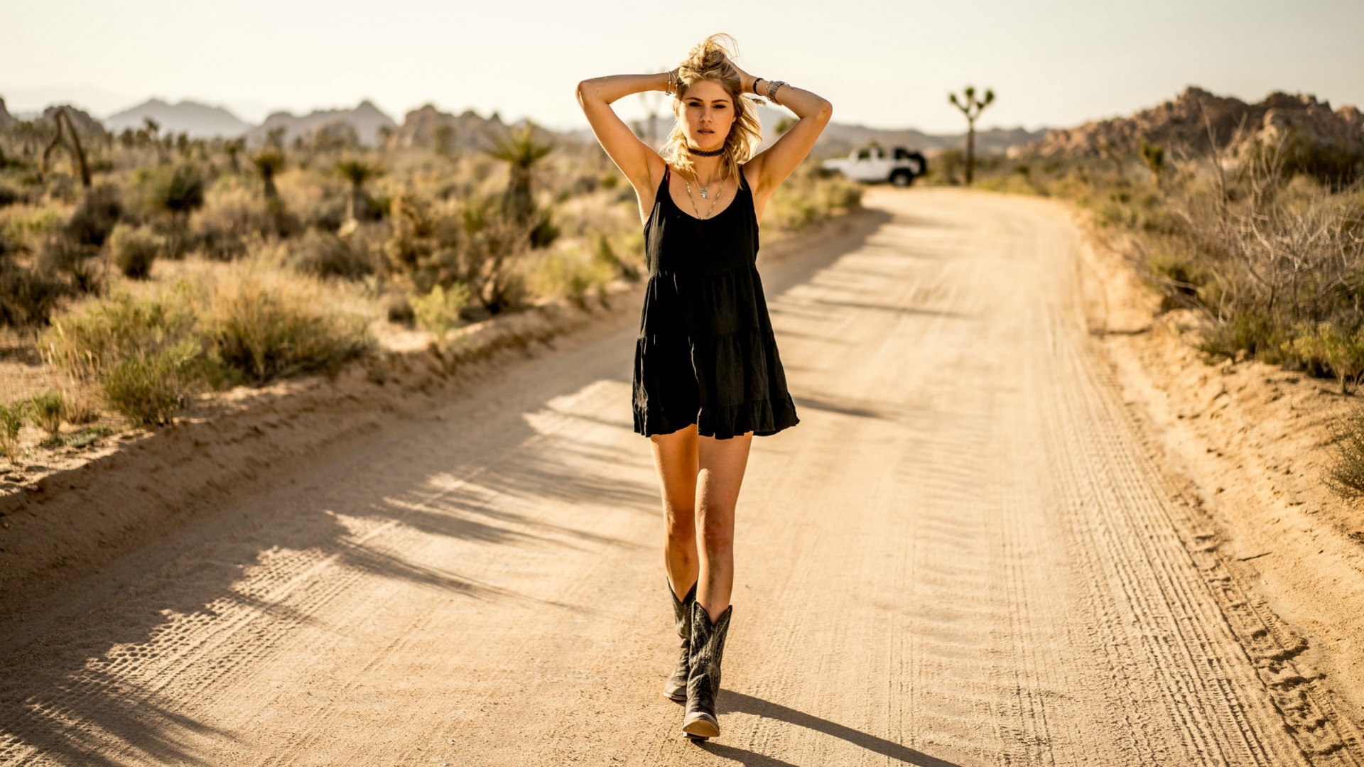 People 1920x1080 road dirt road arms up women desert women outdoors cowgirl
