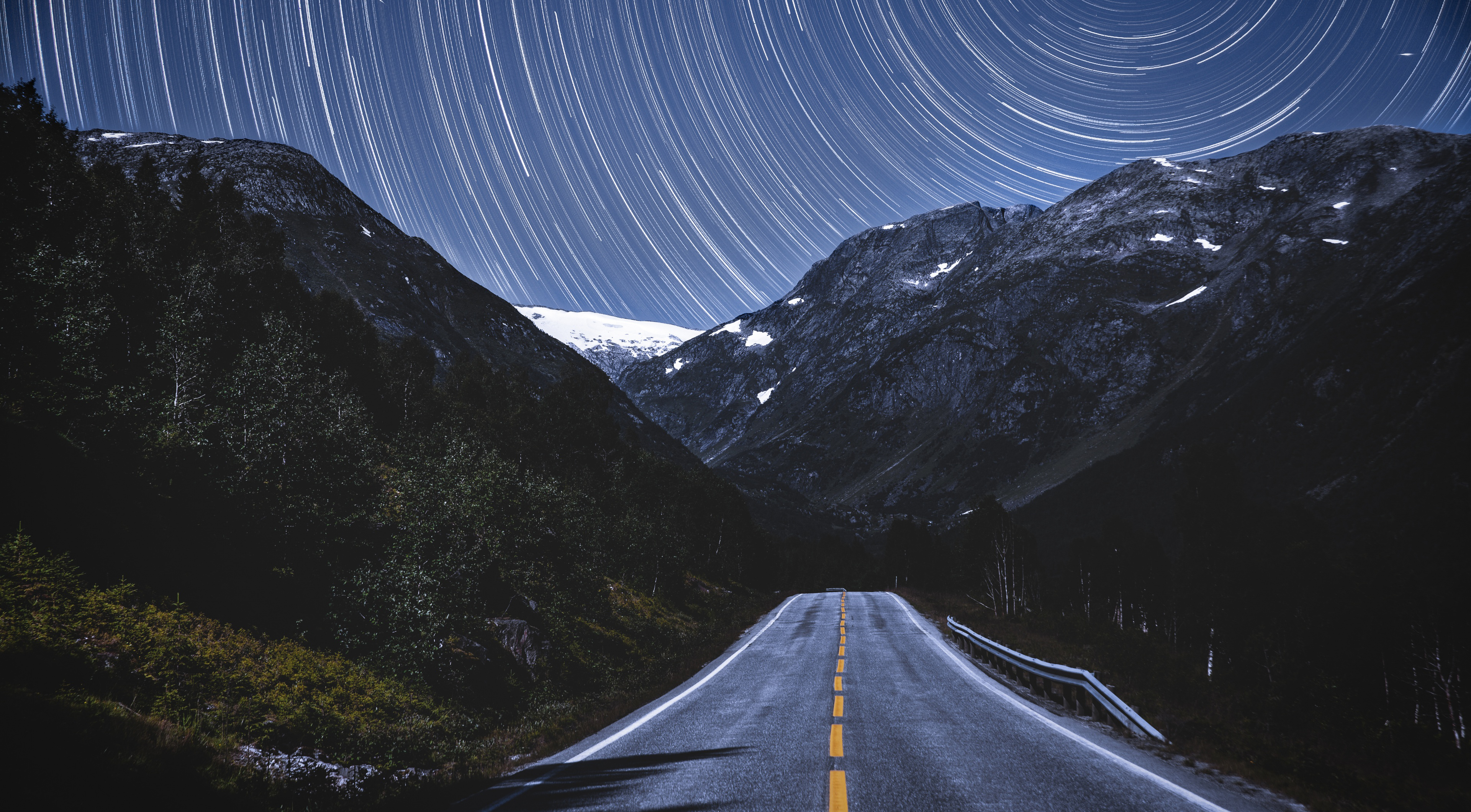 General 3840x2120 Norway road landscape mountains night long exposure