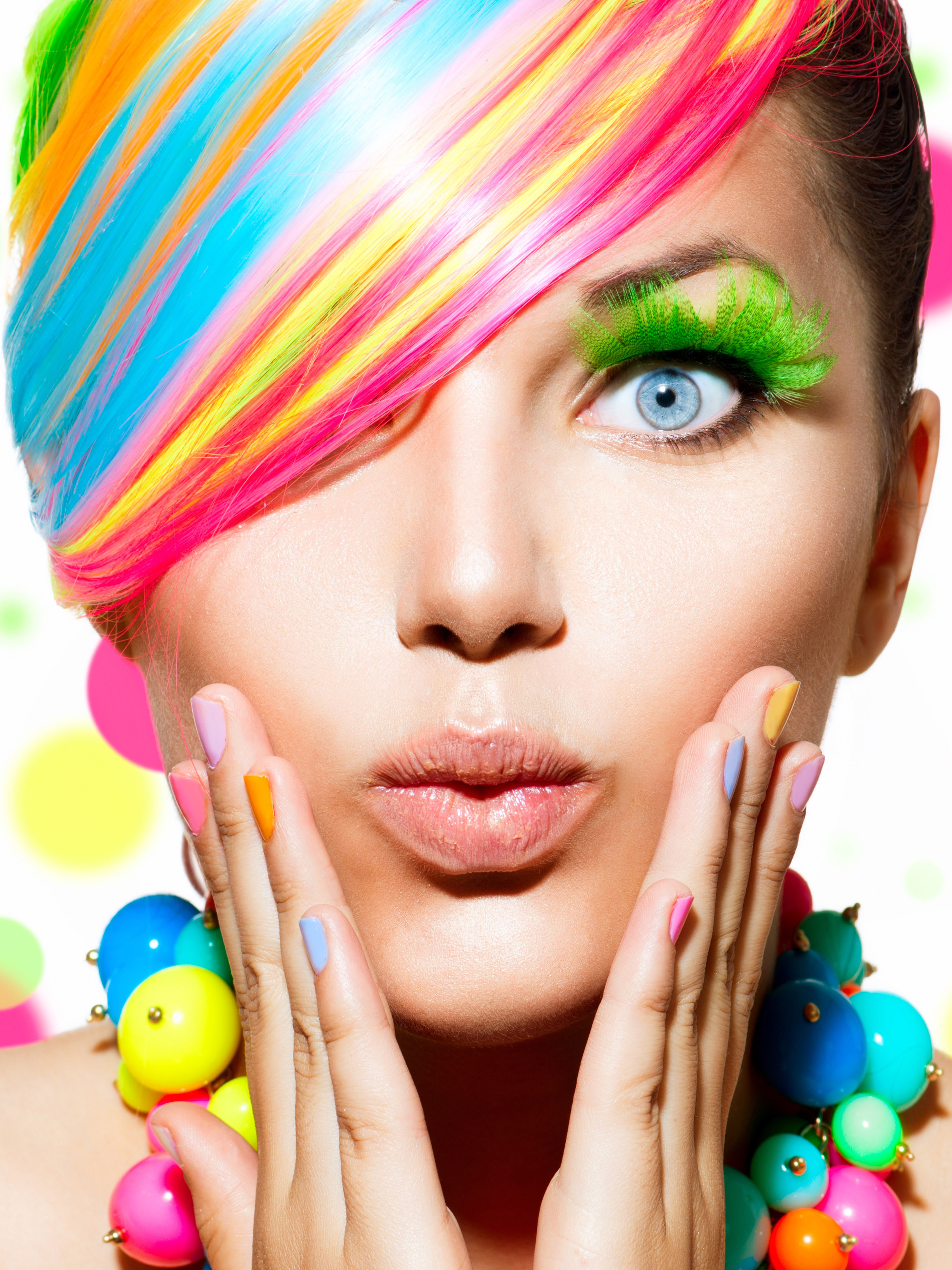People 2412x3216 face Rainbow hair blue eyes colorful women