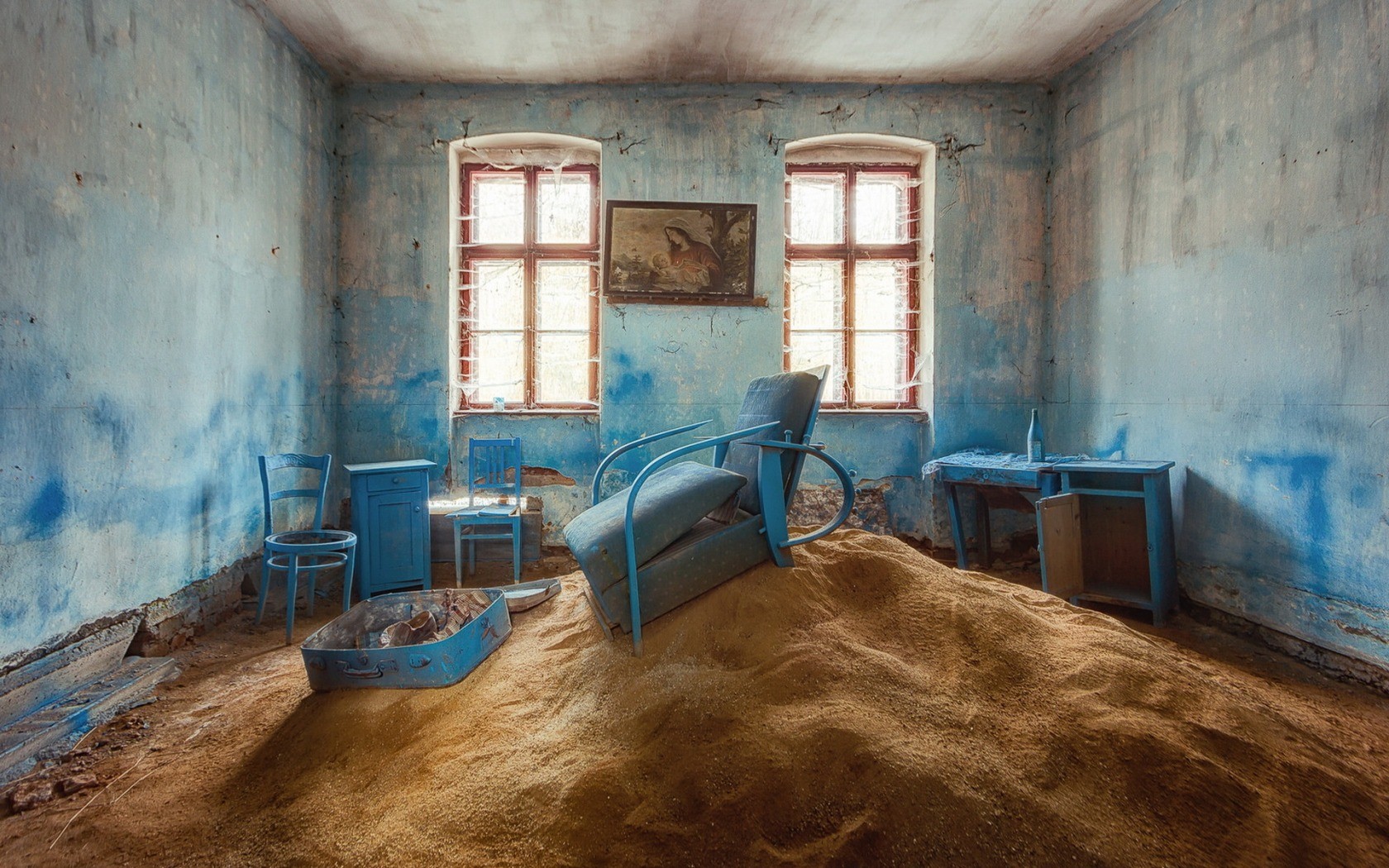 General 1680x1050 sand house interior old abandoned ruins blue indoors