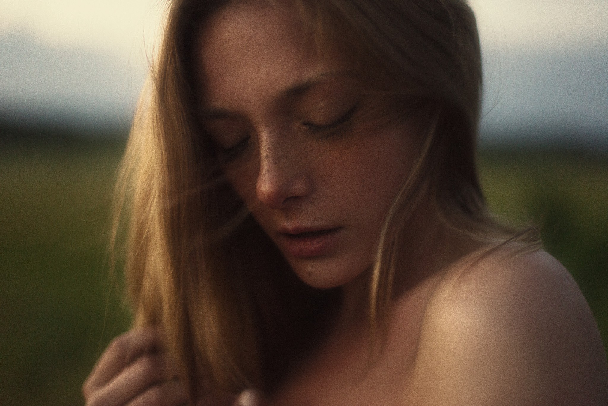 People 2048x1367 portrait face women model Olga Kobzar closeup women outdoors sensual gaze long hair