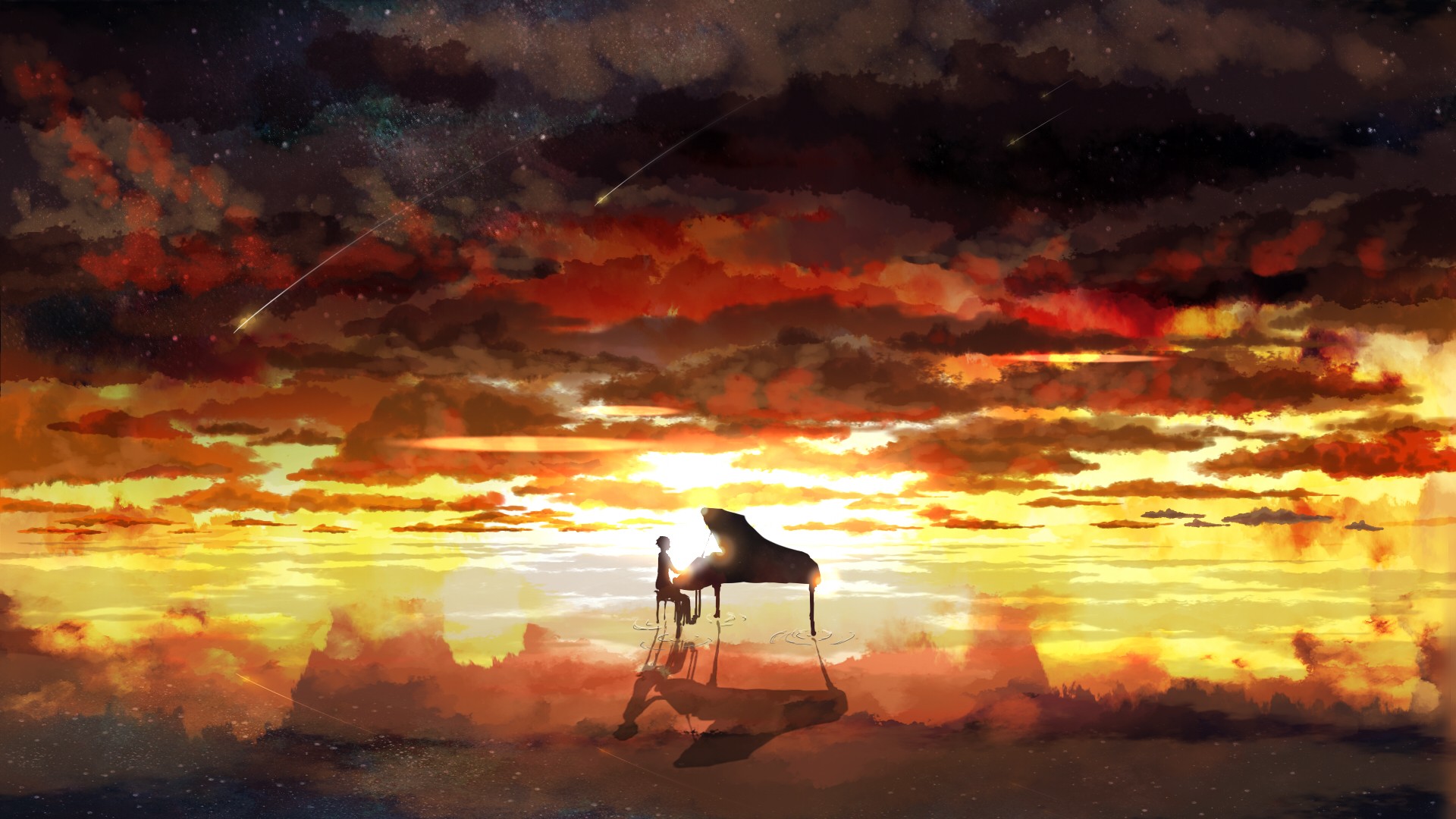 General 1920x1080 piano sky stars anime musical instrument