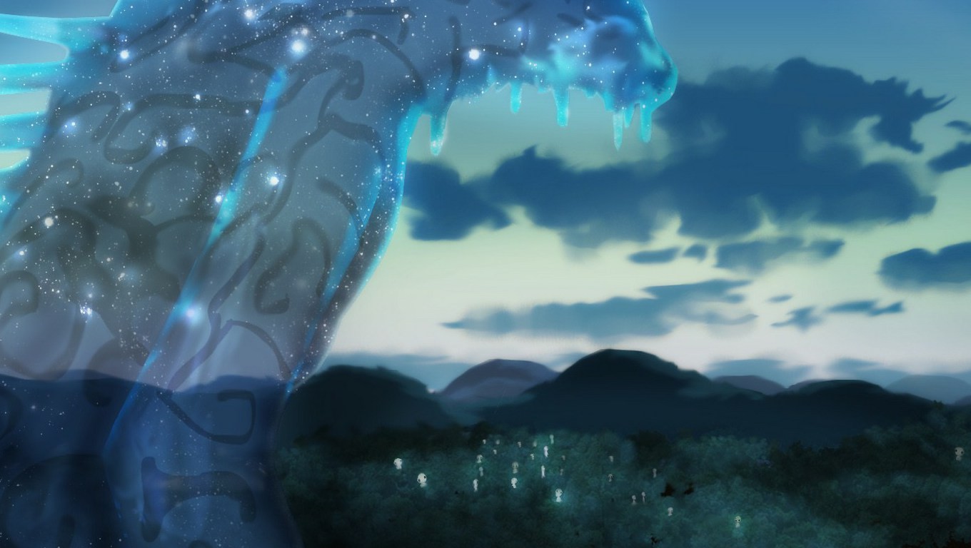 Anime 1360x768 anime Studio Ghibli Princess Mononoke cyan