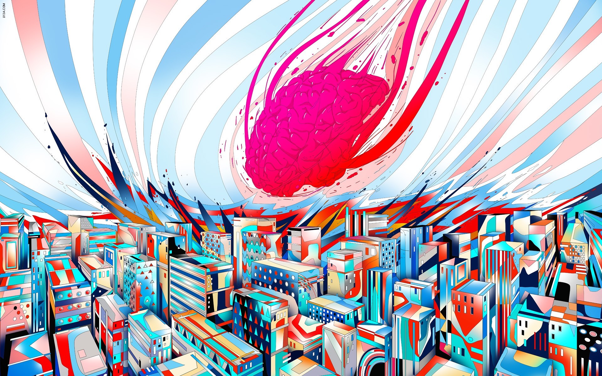 General 1920x1200 abstract artwork drawn city brain colorful