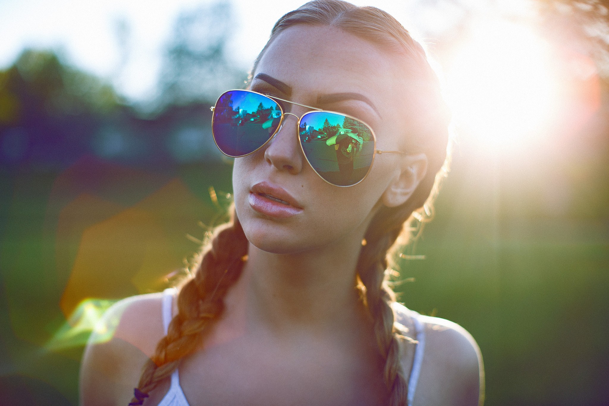 People 2048x1366 women face portrait sunglasses twintails sun rays