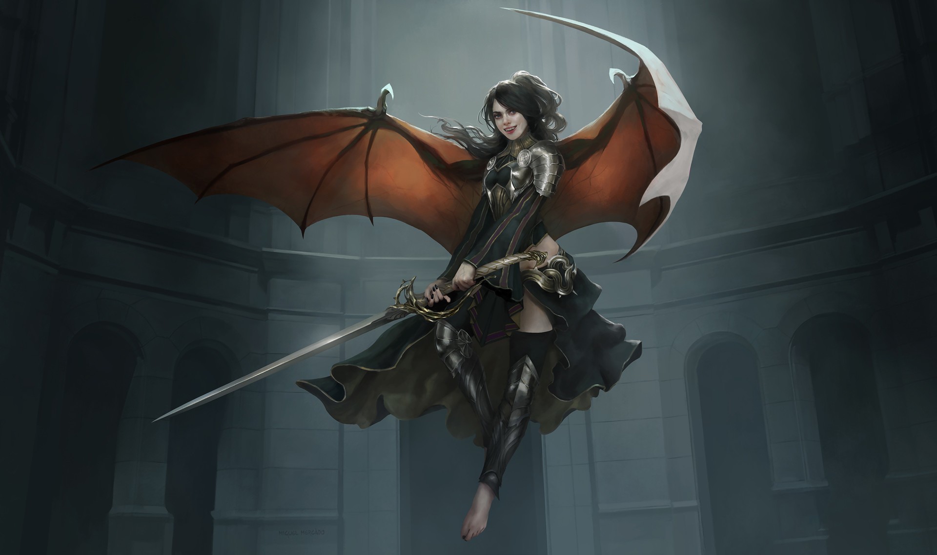 General 1920x1137 fantasy art warrior fantasy girl wings barefoot demon