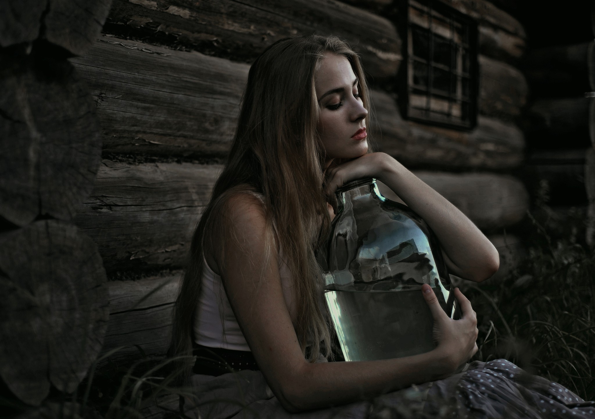 People 2048x1443 women blonde face portrait women outdoors white tops looking away old building sad