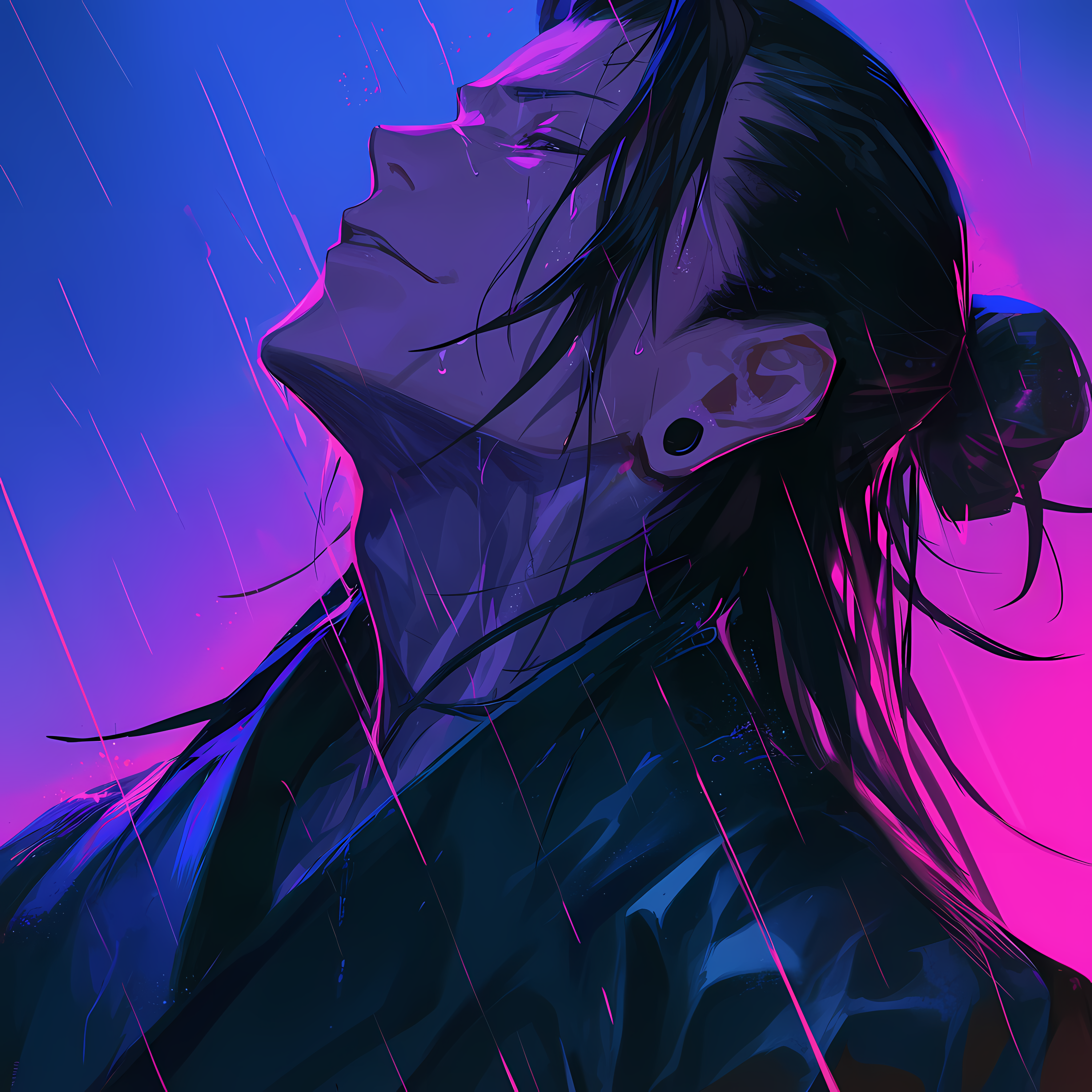 Anime 4096x4096 AI art Blade Runner violet (color) purple background rain Suguru Geto Jujutsu Kaisen