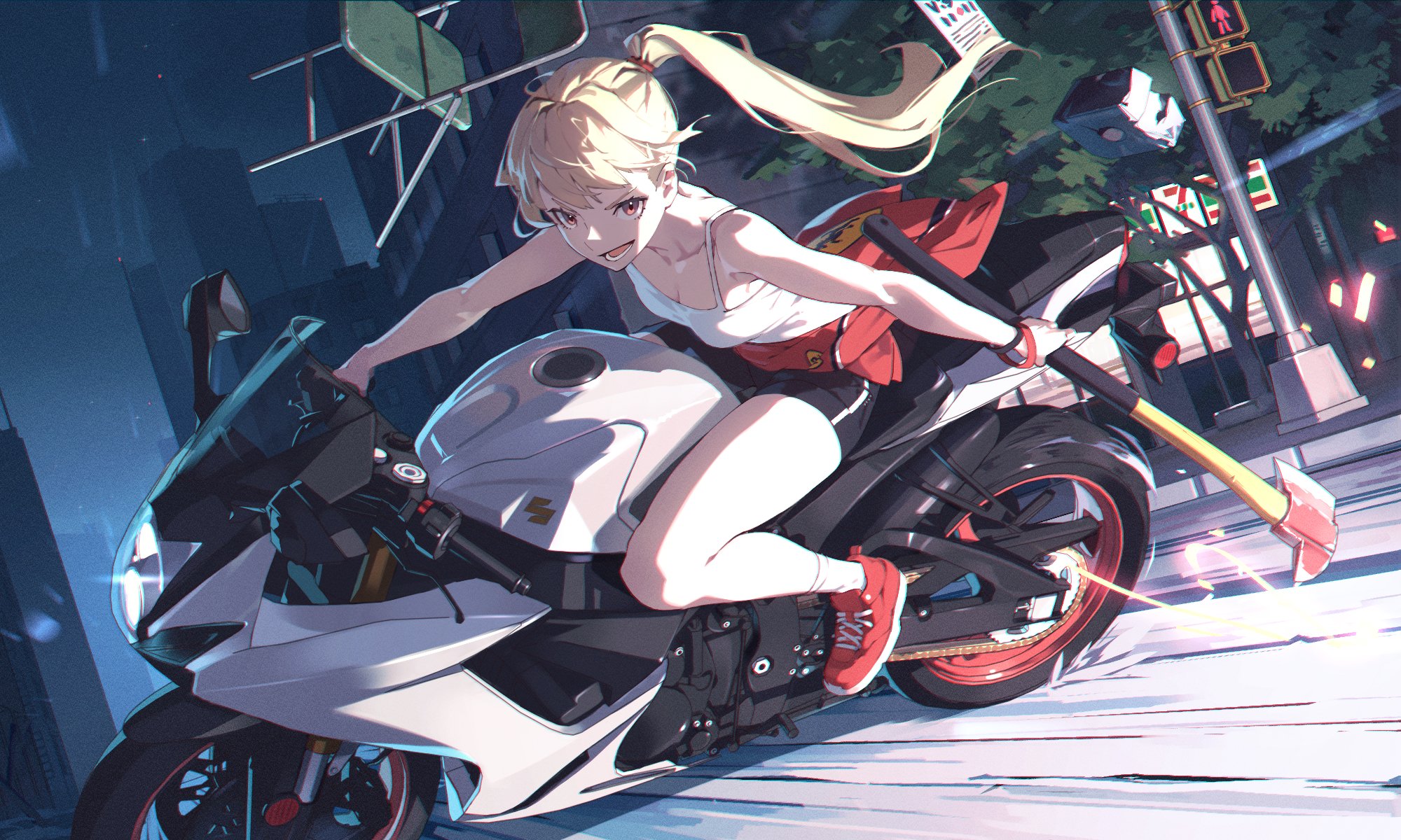 Anime 2000x1200 anime girls motorcycle axes Akira Slide Suzuki