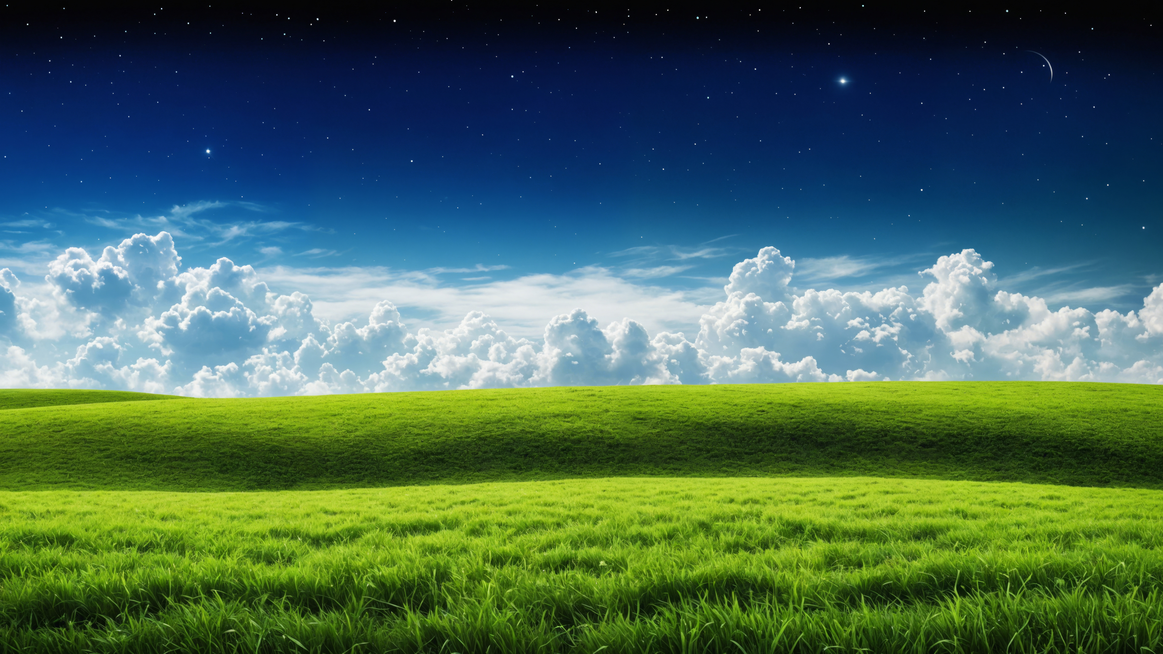 General 3840x2160 AI art field grass landscape clouds blue stars sunlight green