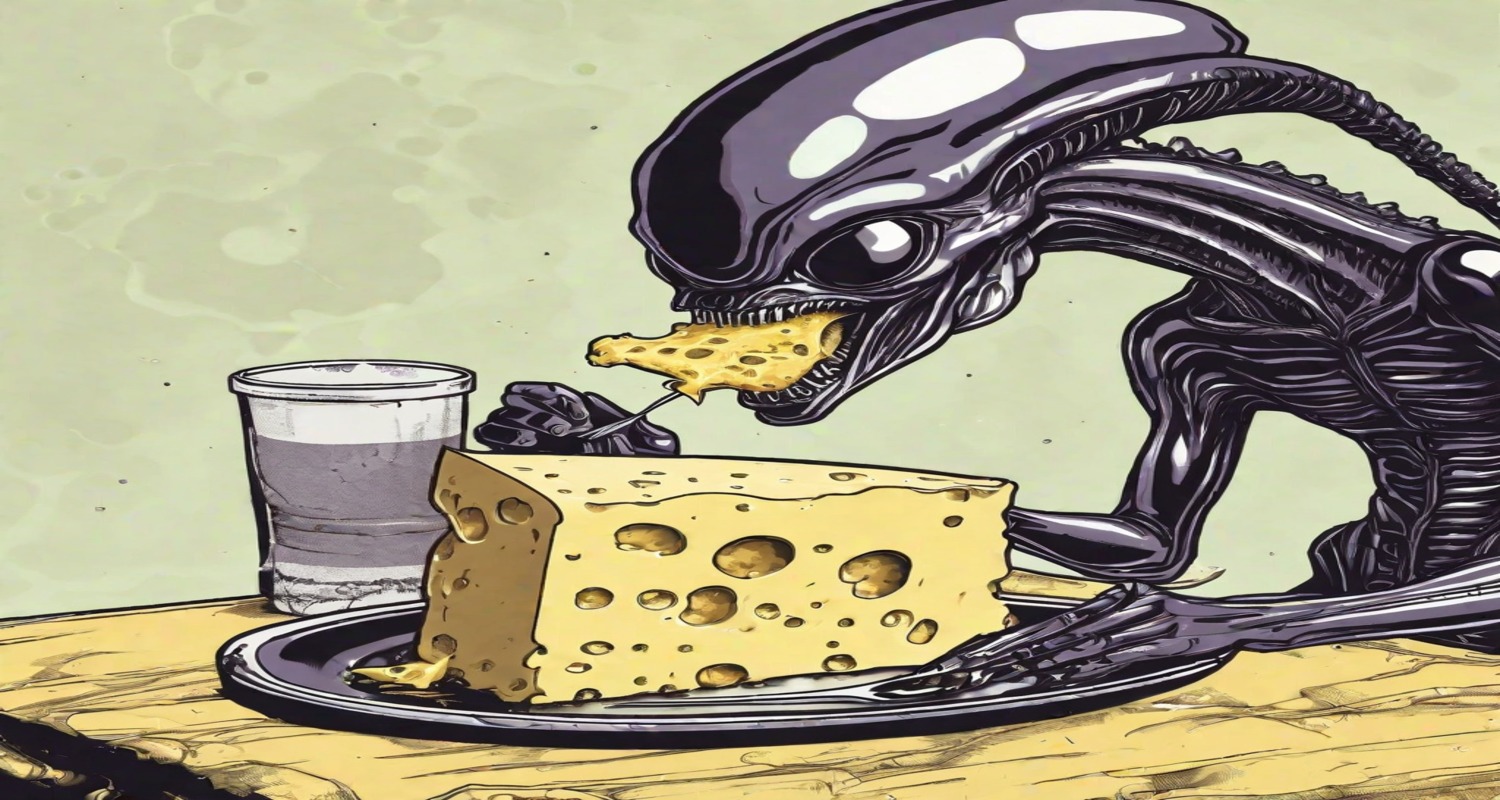 General 1500x800 aliens cheese AI art