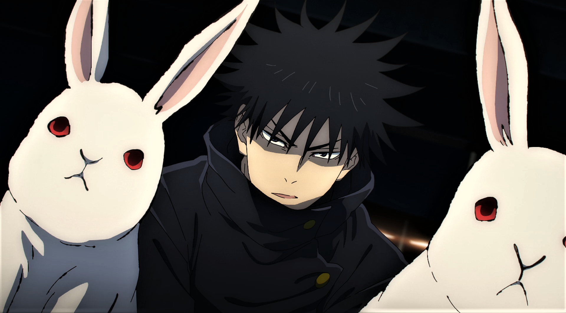 Anime 1920x1062 Jujutsu Kaisen Megumi Fushiguro bunny ears rabbits red eyes angry Spiky Hair uniform anime anime screenshot anime boys