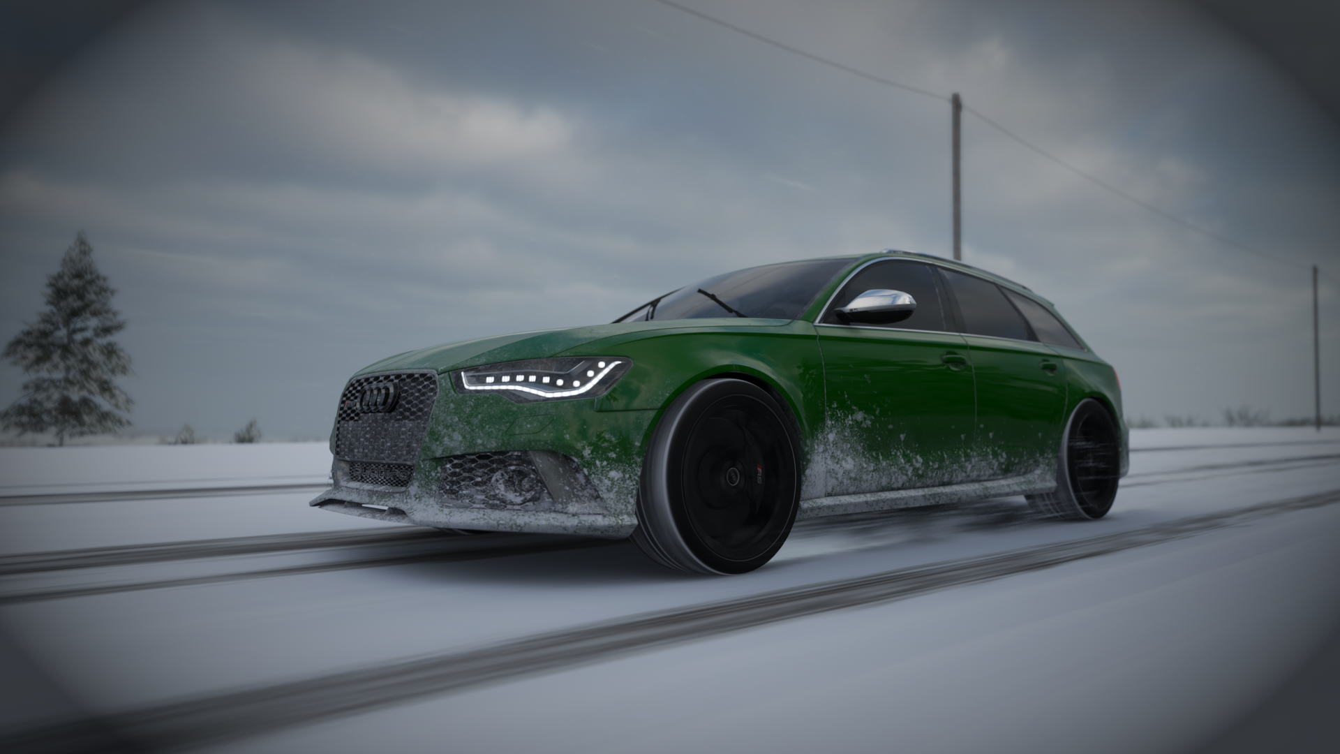 General 1920x1080 Audi snow Forza Horizon 4 car video game art screen shot video games vehicle frontal view headlights sky clouds driving snow covered road CGI Audi RS6 German cars station wagon Volkswagen Group PlaygroundGames