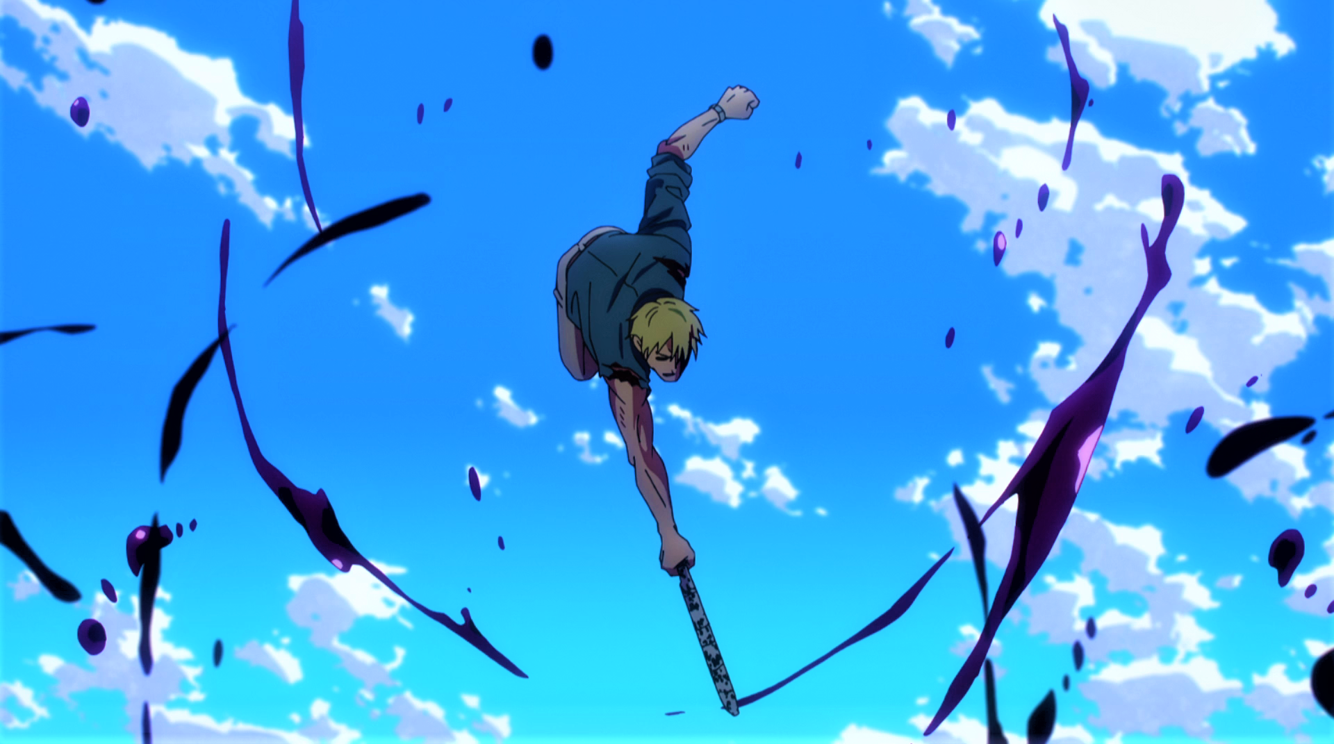 Anime 1920x1071 Jujutsu Kaisen Kento Nanami blonde weapon muscles anime Anime screenshot clouds sky blood anime boys