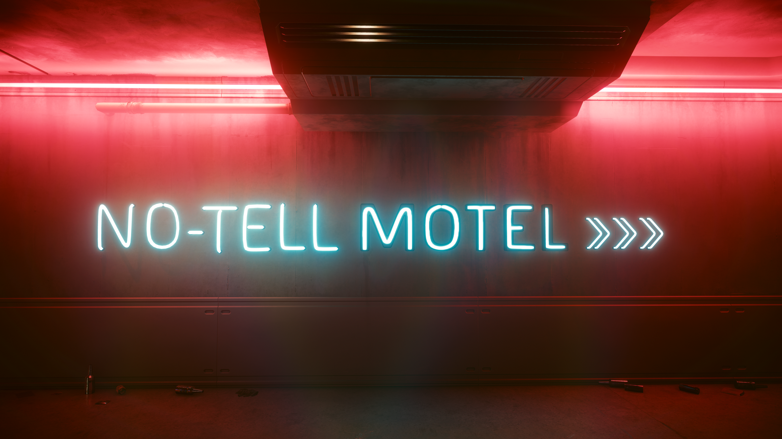 General 2560x1440 Cyberpunk 2077 neon motel screen shot minimalism video games simple background CGI